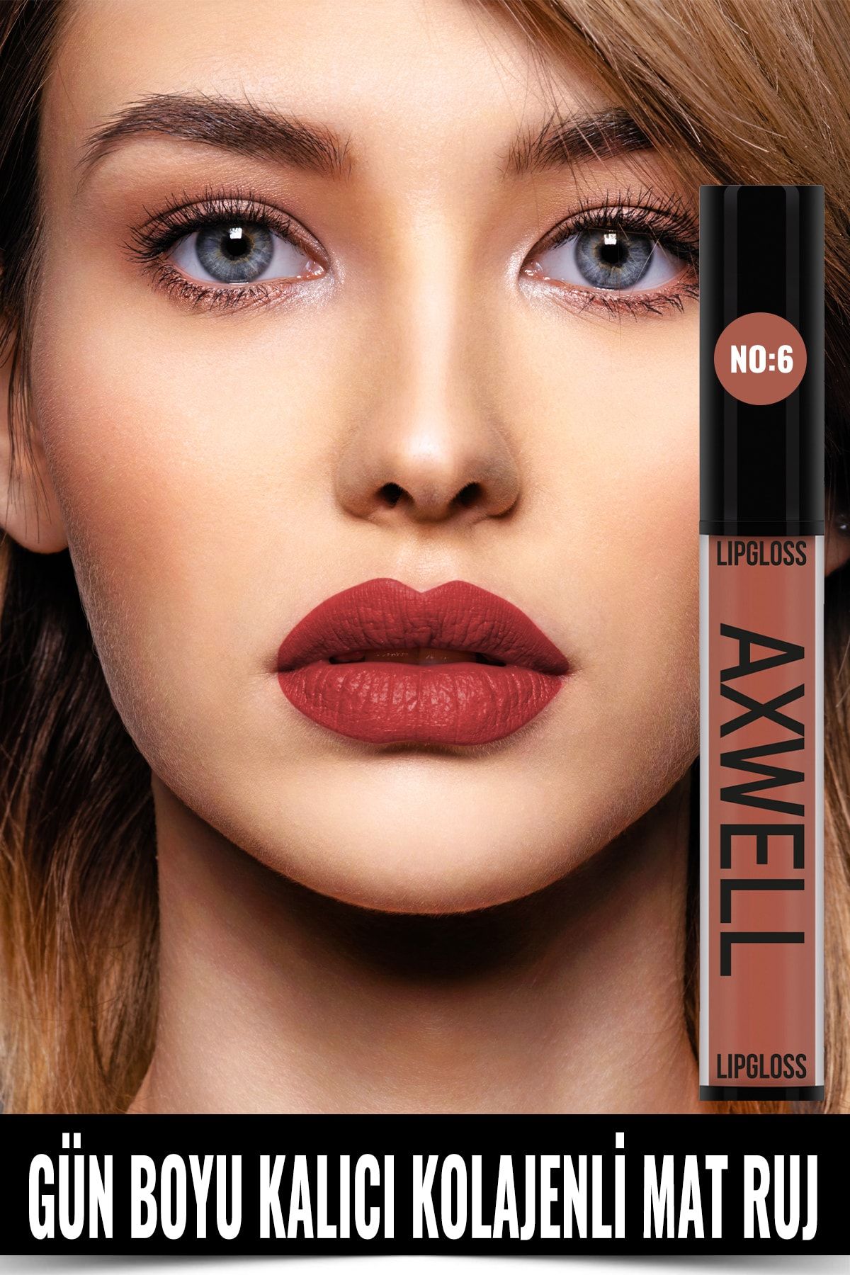 RC COSMETİCS Axwell Uzun Süre Kalıcı Hızlı Kuruyan Kolajenli Mat Likit Ruj- Lipgloss No:6 5ml