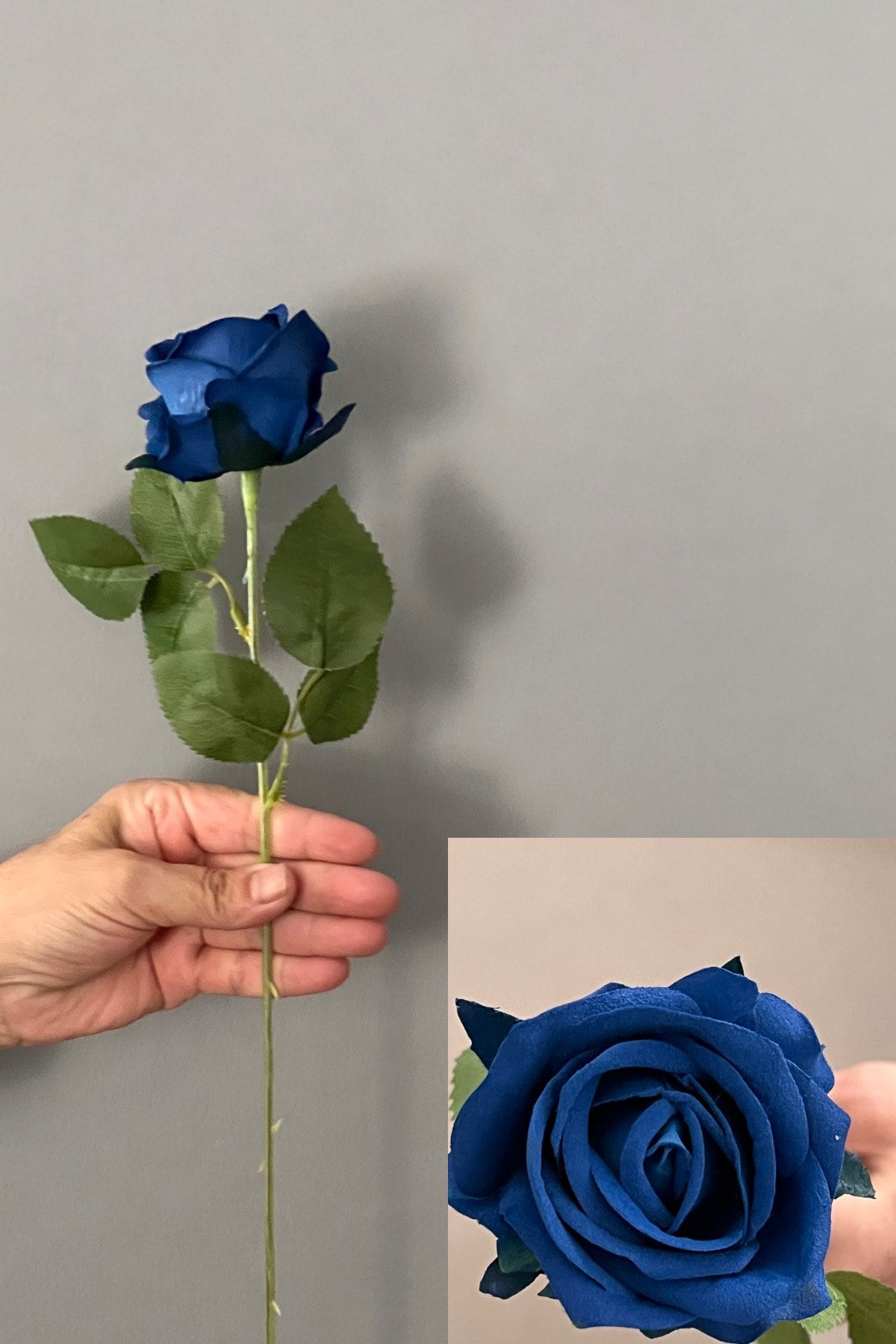thebouqet Yapay Gül Dalı Kadife 50 Cm Mavi 5 Adet