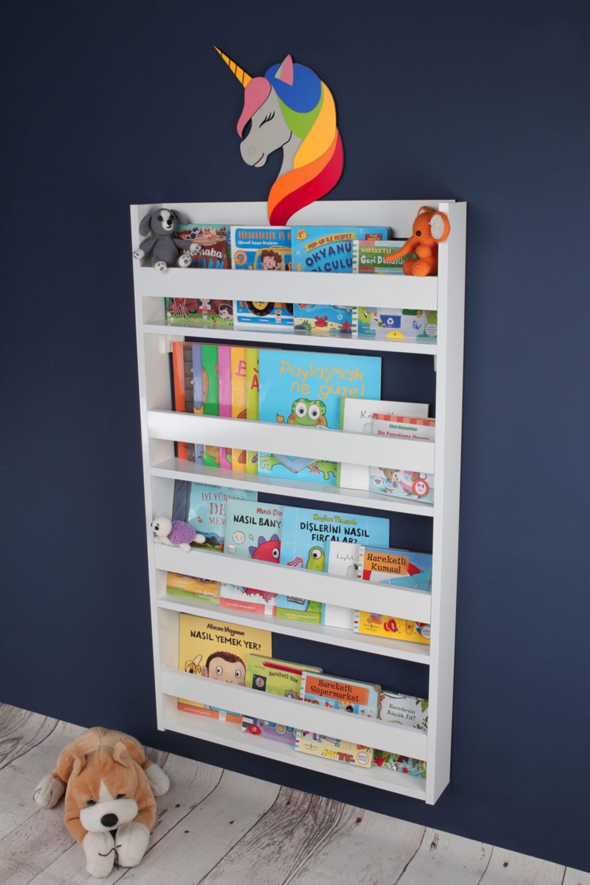 KUMSORİ Unicorn Figürlü 4 Raflı Eğitici Montessori Kitaplık