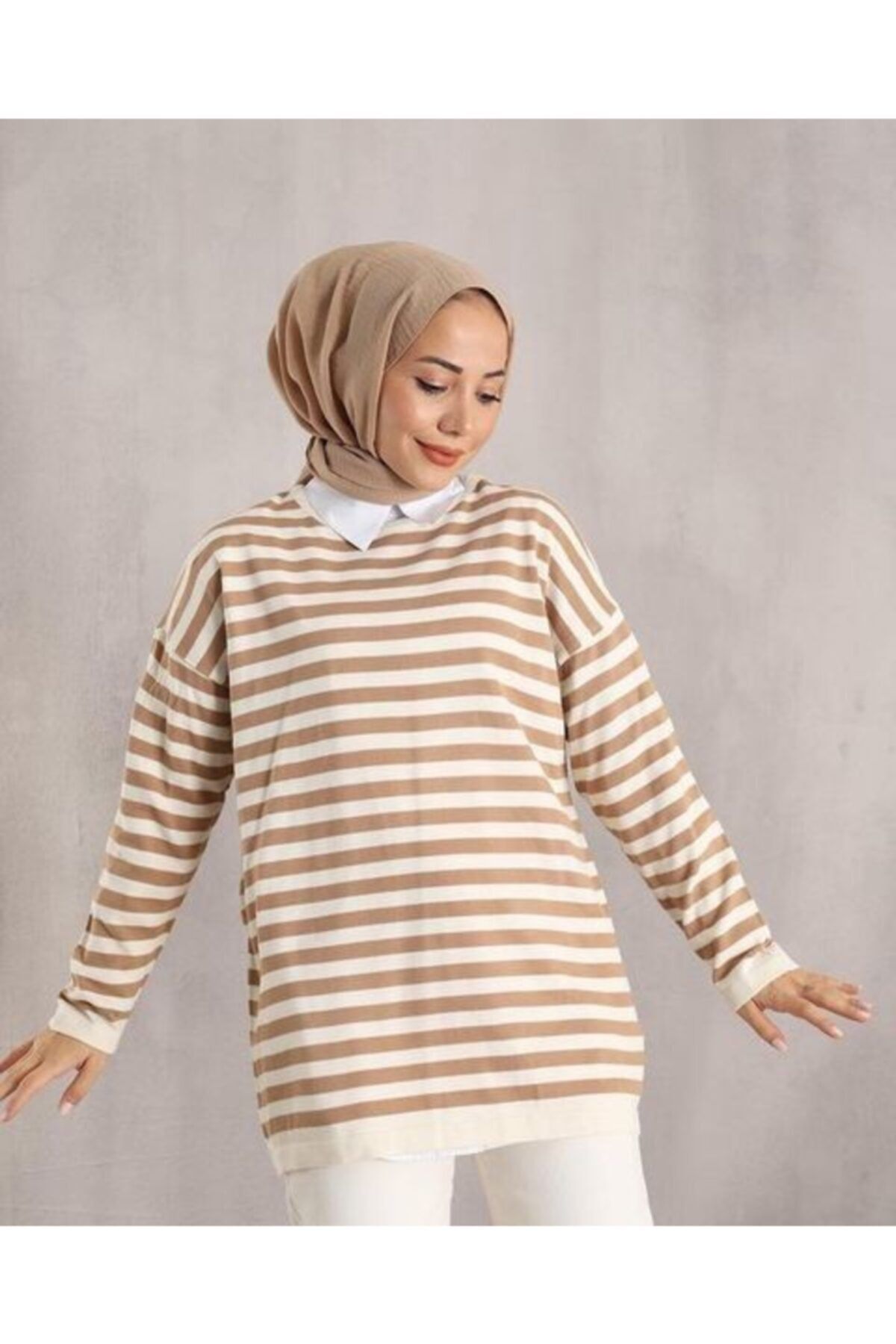 favoristore Çizgili Triko Kazak