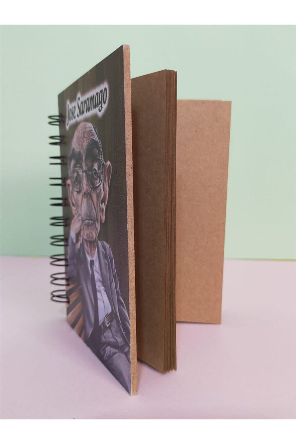 not Jose Saramago Ahşap Kapaklı Telli Defteri ( Kraft Kağıt )