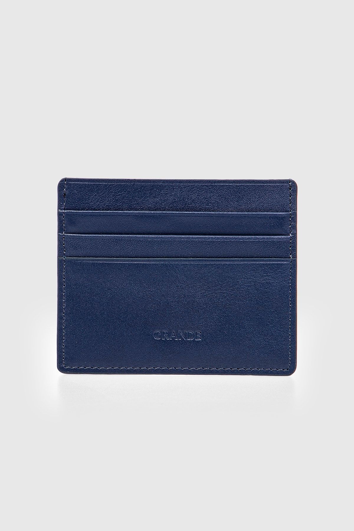 Grande 3614 Hakiki Deri Yatay Premium Süper Slim Kartlık Vejetal Lacivert