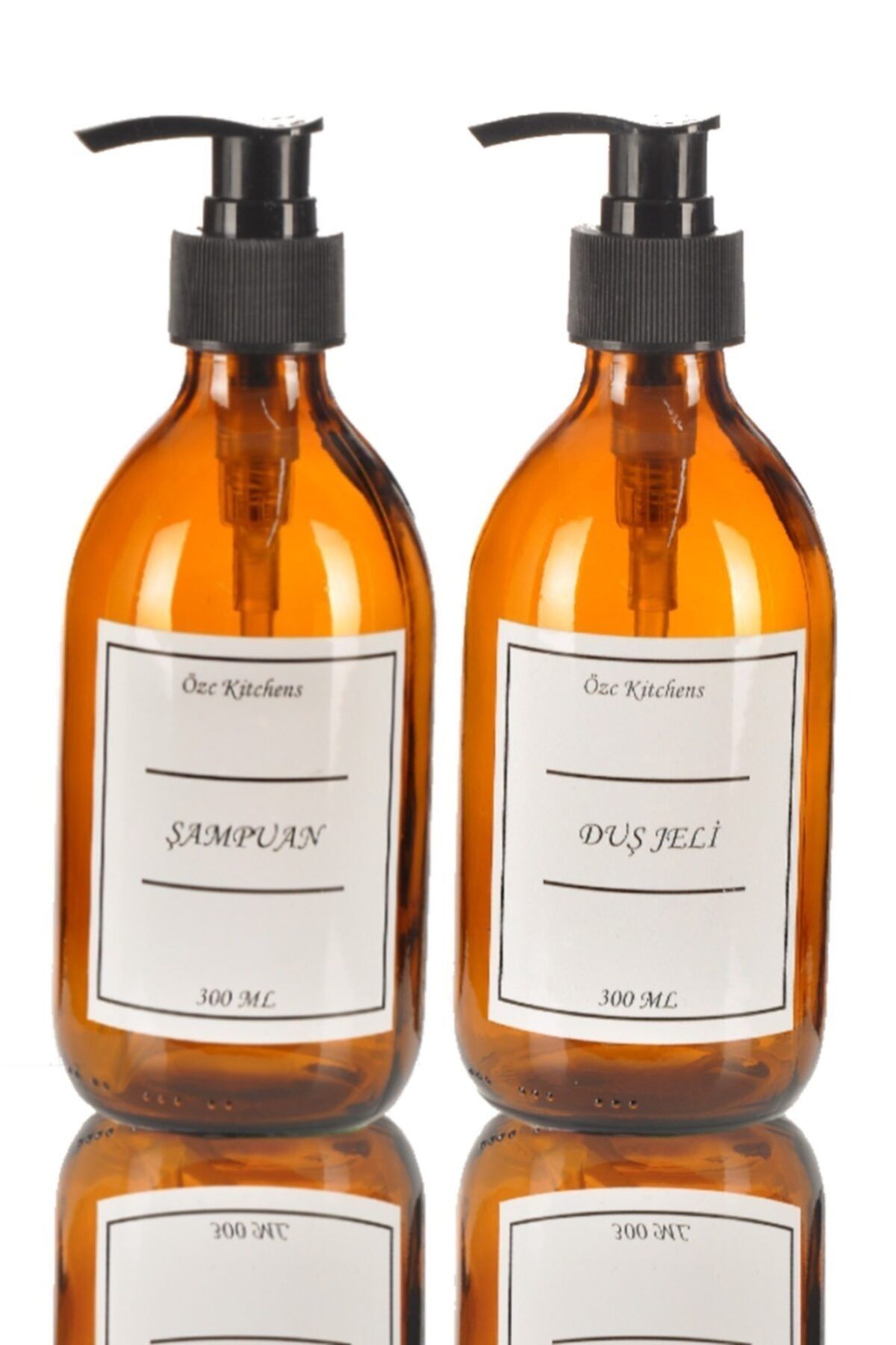 Özc Kitchens Lüx 300 Ml Amber Cam Şampuan & Duş Jeli Şişesi (300ml*2)