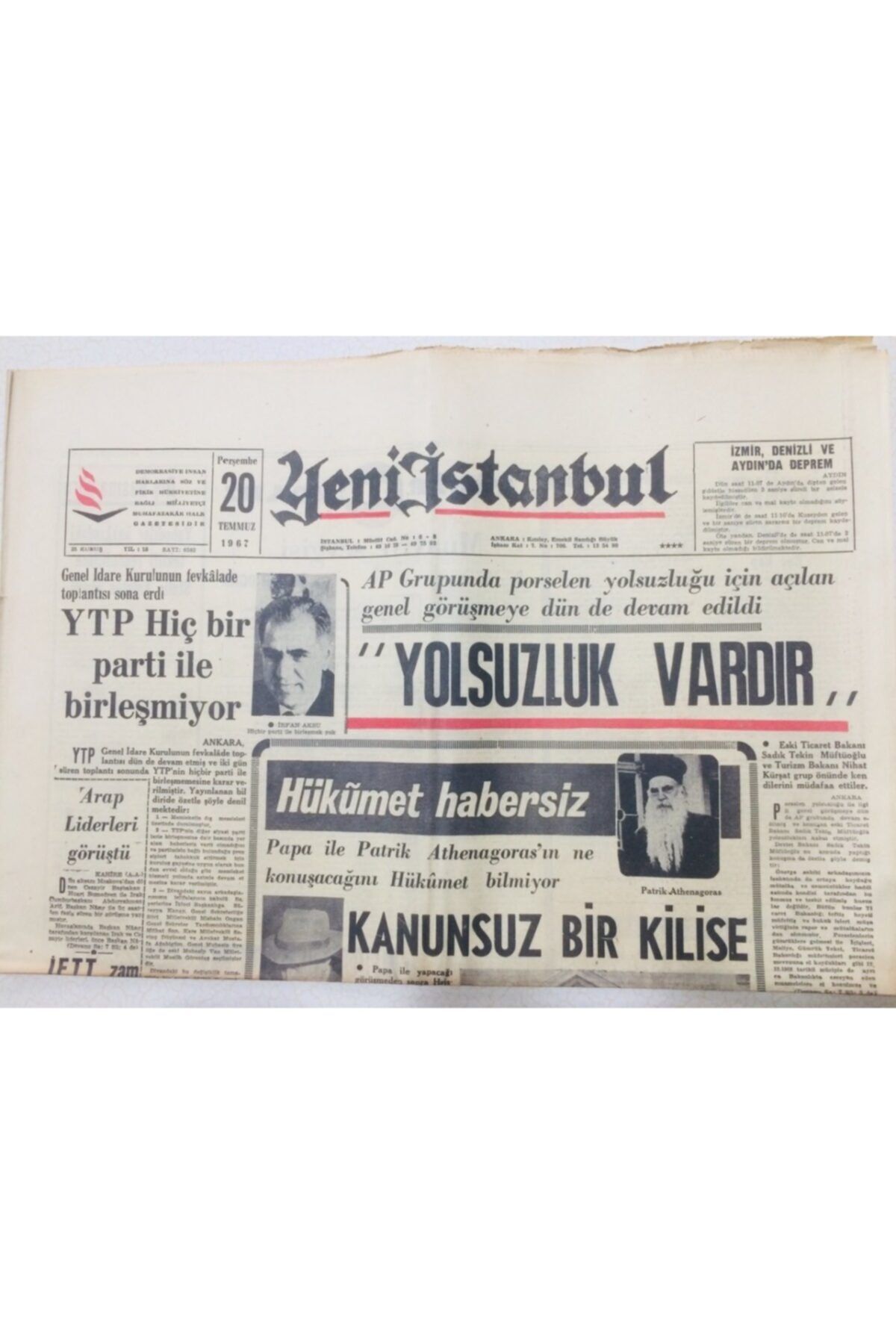Gökçe Koleksiyon Yeni Istanbul Gazetesi 20 Temmuz 1967 - Israil Kudüs Için Görüşünü Açıkladı Gz53256