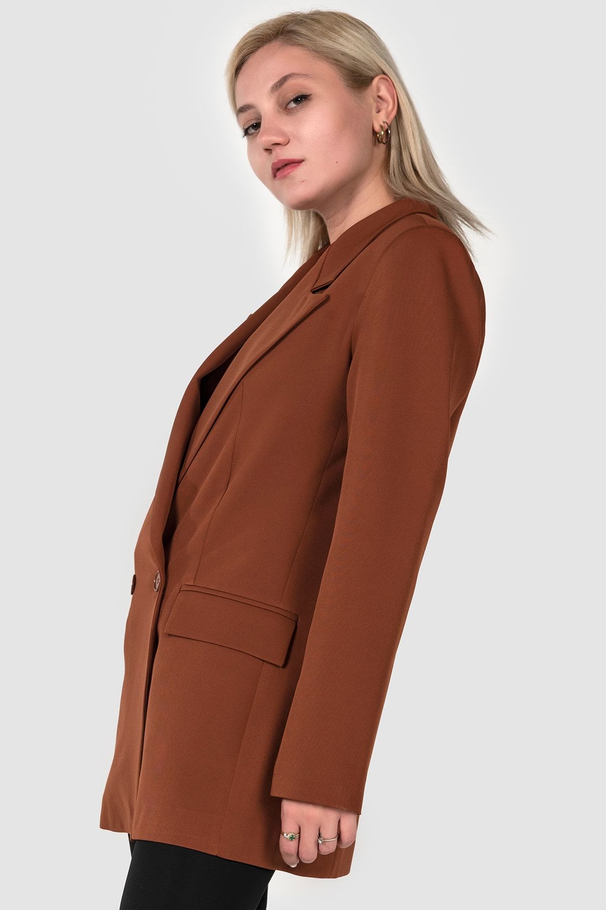 Fashion Light Kadın Kahverengi Oversize Blazer Ceket
