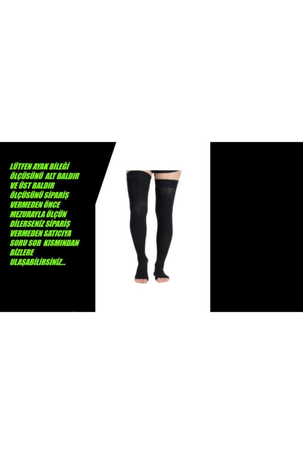 varimed Unisex Siyah Orta Basınç Uyluk Boyu Burnu Açık Çorap