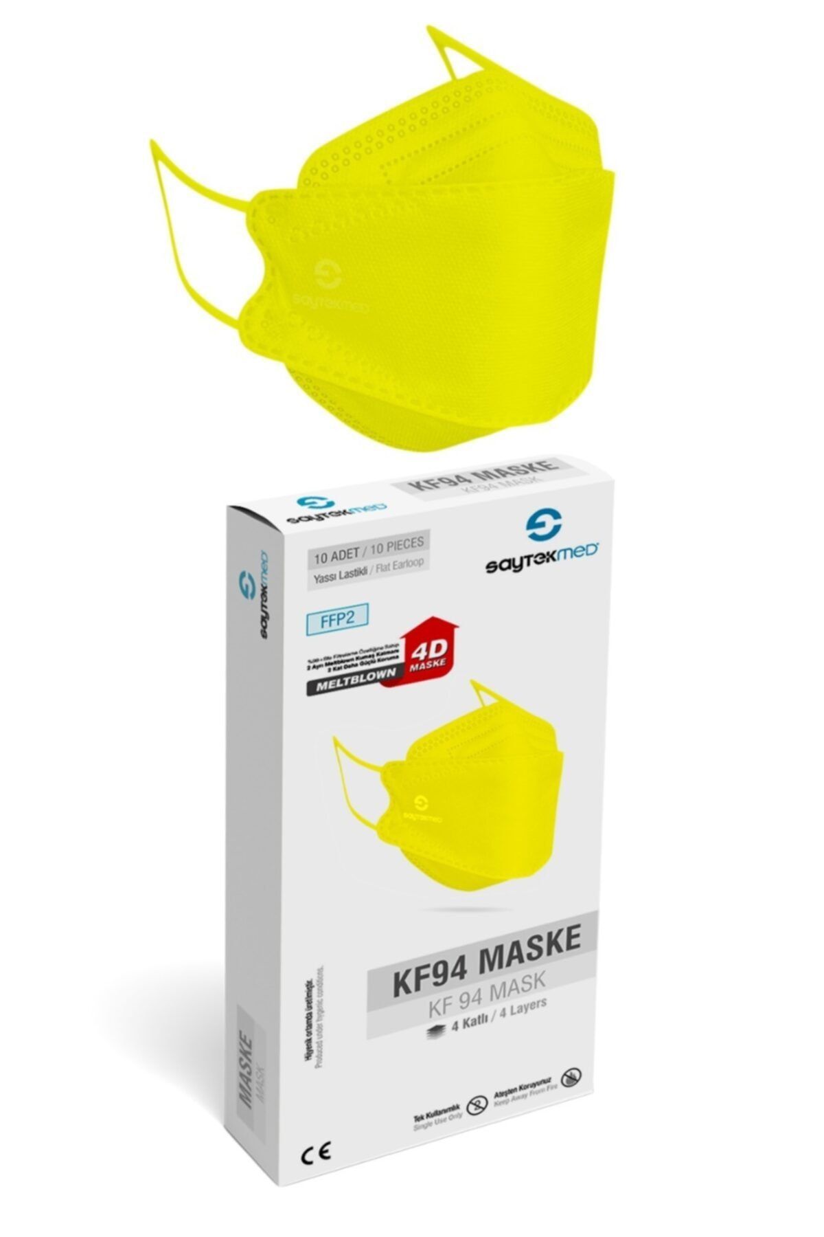 SAYTEKMED 3 Boyutlu Rahat Tasarım Kf94 (fish Mask) Kore Modeli Sarı Maske (10 Adet/1 Kutu)