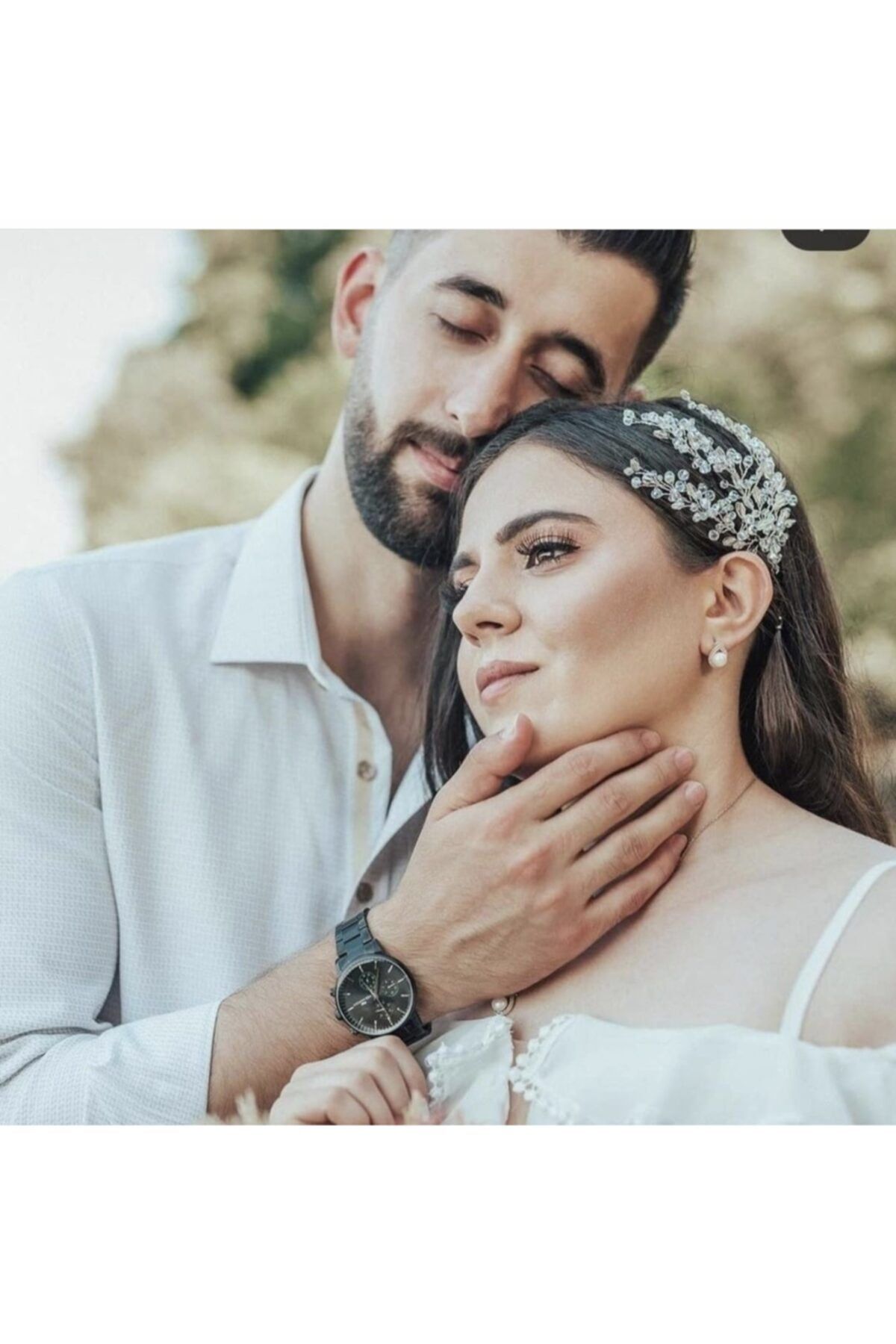 ASİMEL TAÇ & TASARIM Ikili Set Inci Ve Krıstal Gelin Tacı Ve Küpe Düğün Saç Aksesuarı Taç