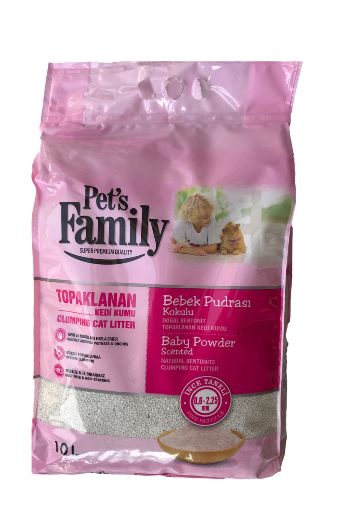 Pets Family Topaklanan Bebek Pudrası Kokulu Doğal Bentonit Ince Taneli Kedi Kumu 10 L