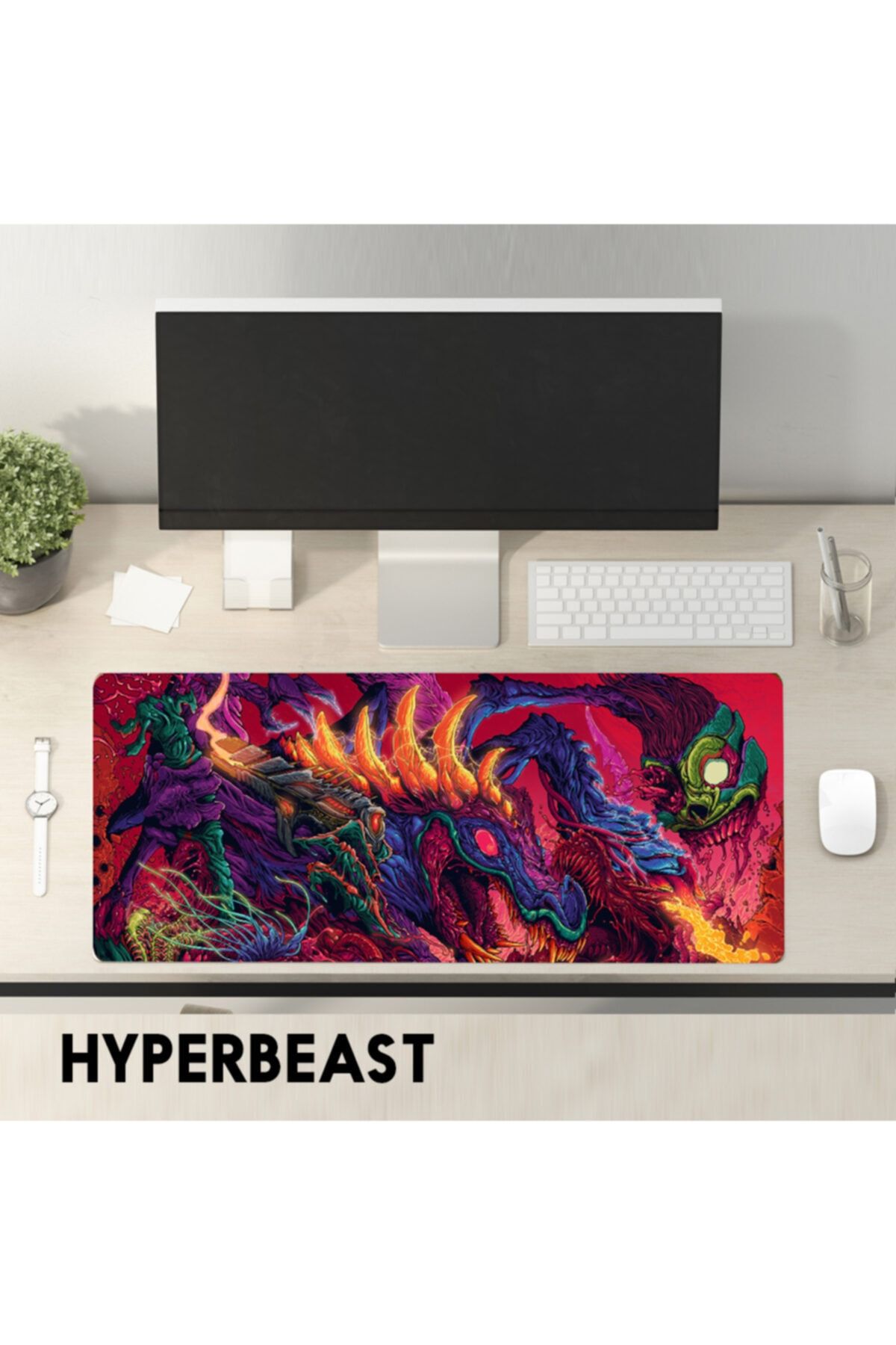 FİTGAME 80x30 Cm Hyperbeast Kaymaz Taban 3mm Dikişli Oyuncu Gaming Oyuncu Mouse Pad