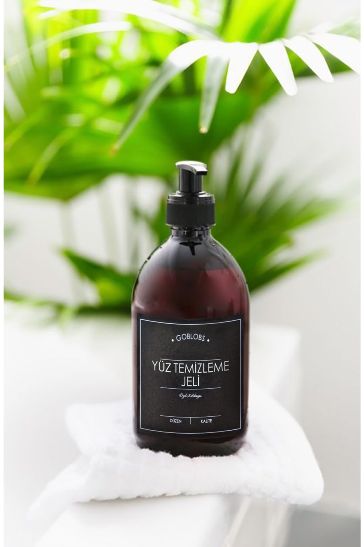 GO BLOBS 300ml Amber Kahverengi Cam Şişe Yüz Temizleme Jeli Siyah Etiketli