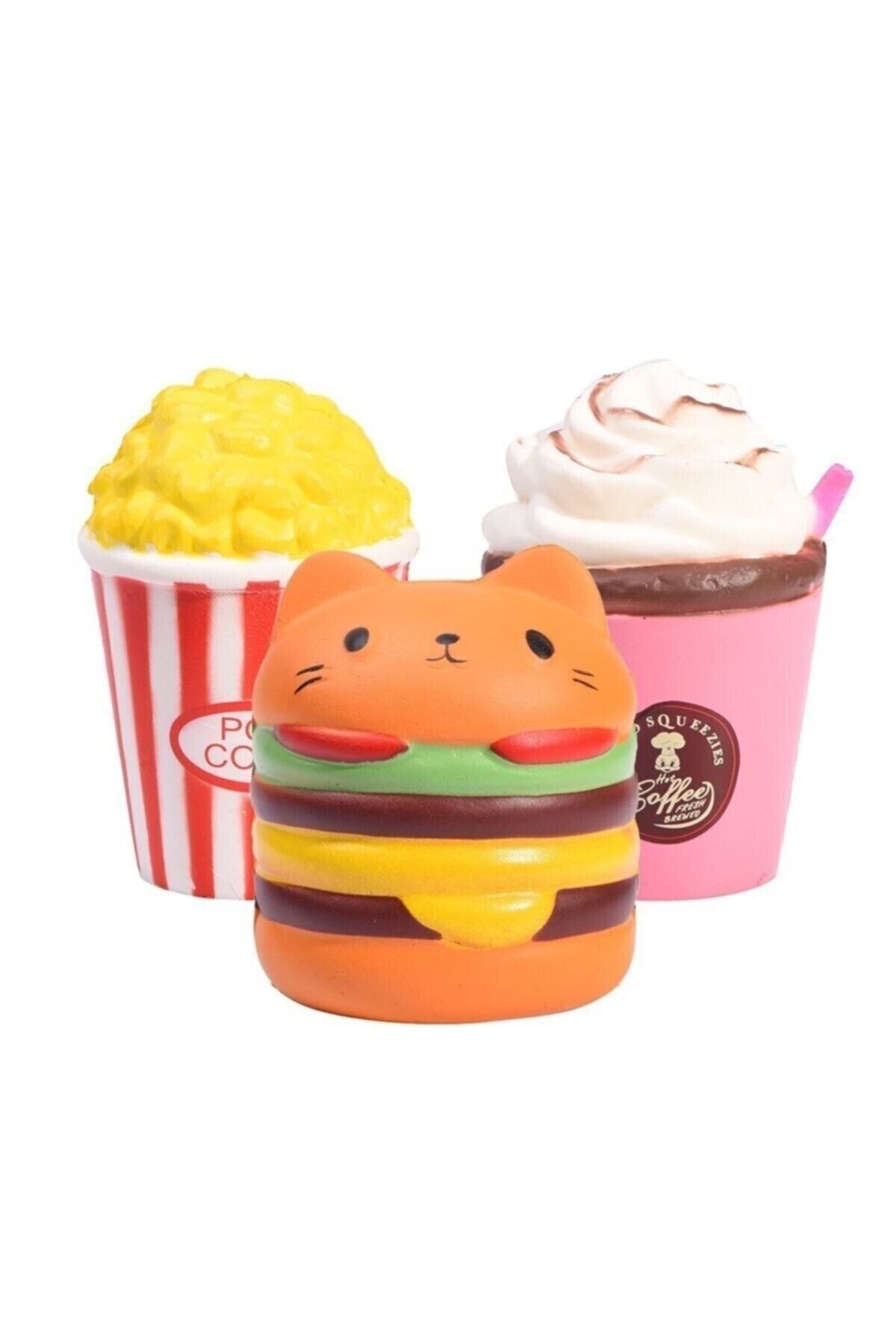 Brother Toys 3 Adet Jumbo Sukuşi Yavaş Yükselen Hamburger Popcorn Coffee Cup Squishy
