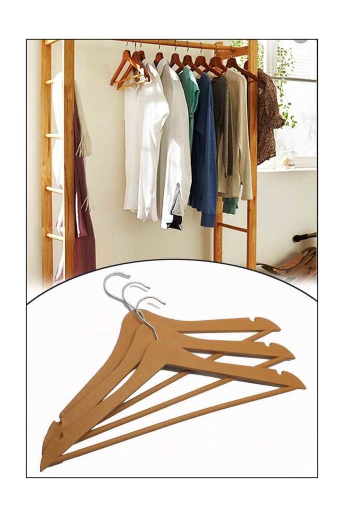 KOZART Ahşap Görünümlü 3 Lü Elbise Askısı