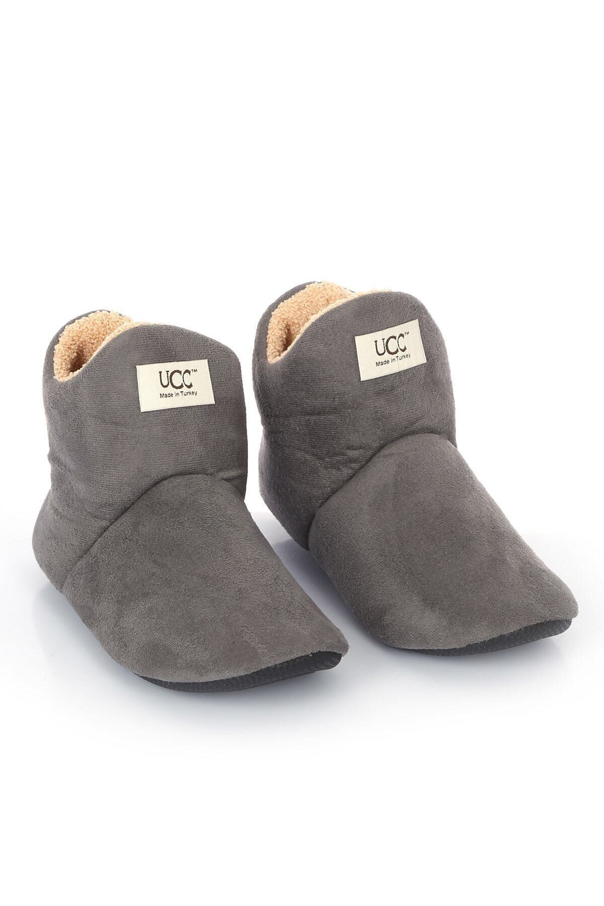 Behtah Kundura Unisex Gri Içi Yünlü Ev Pandufu Ev Botu Ev Ayakkabısı