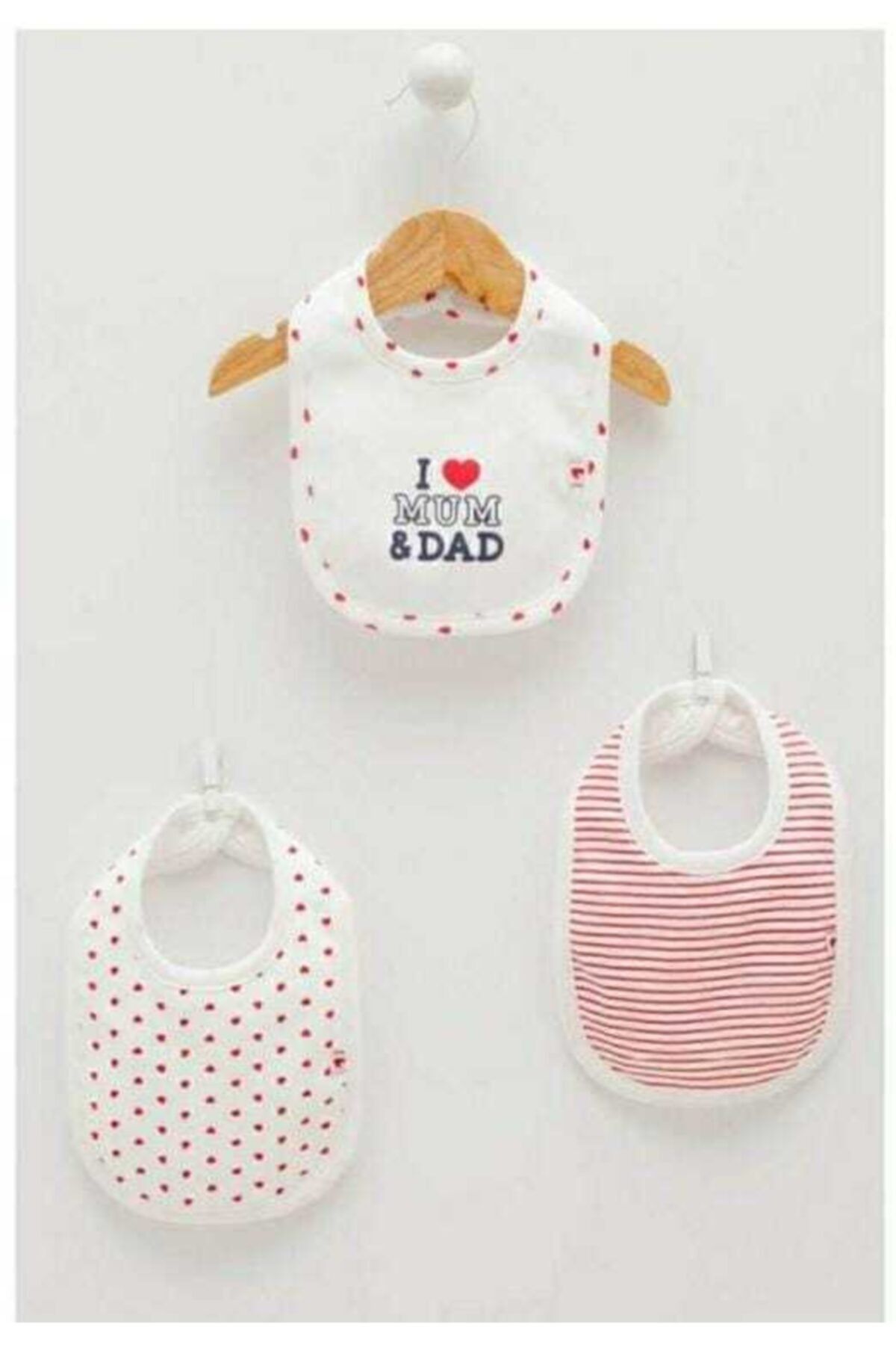 Caramell I Lova Mum  Dad Yazılı 3'lü Önlük  100 Pamuk