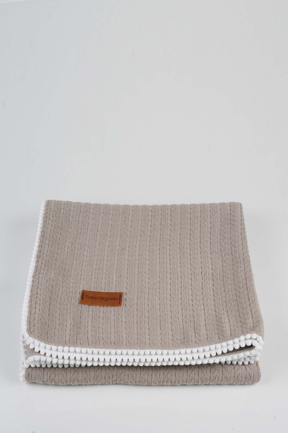 baby organic %100 Pamuk Örgü Desen Bebek Pikesi 110 X 110 Cm Toprak