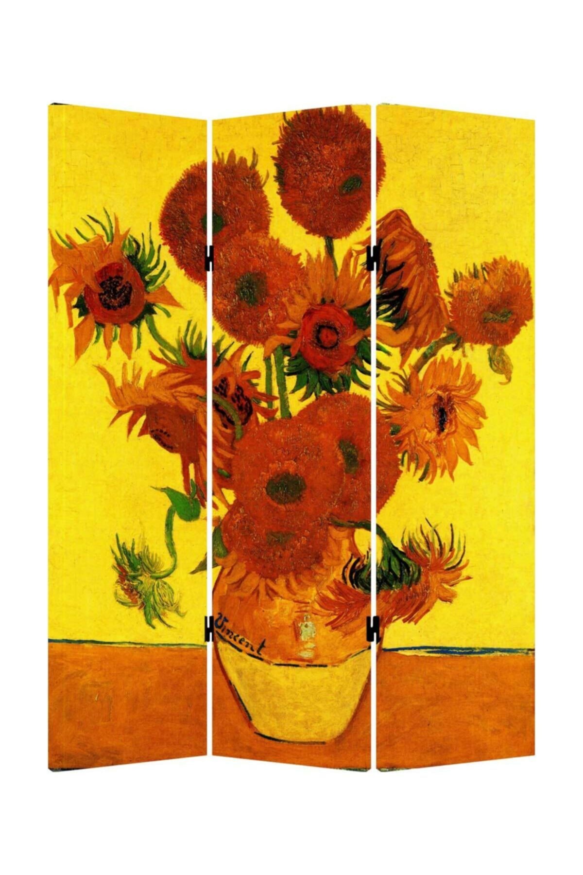 StellaStore Vincent Van Gogh Çiçek 3 Kanatlı Oda Bölücü Çift Taraflı Kanvas Paravan