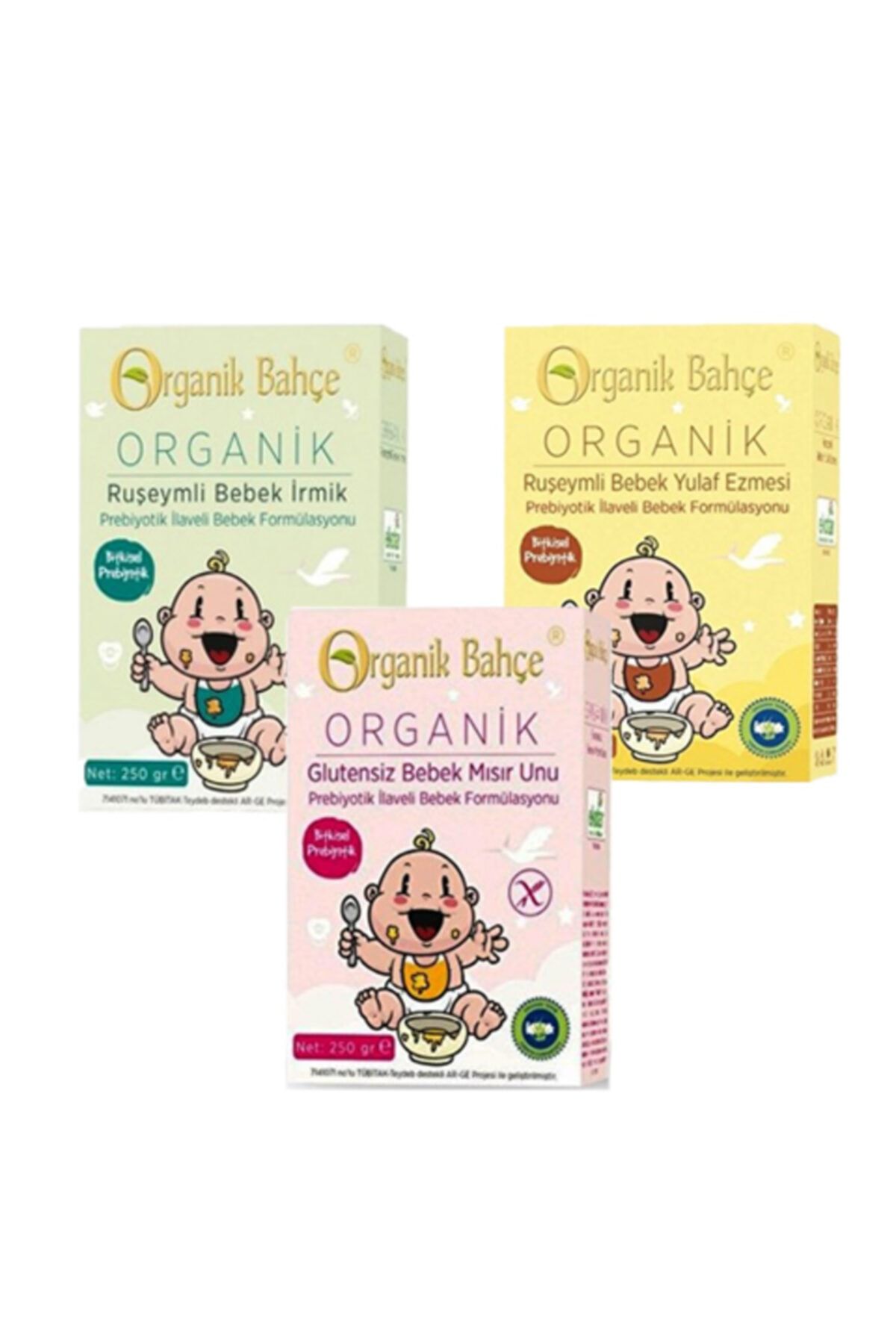 Organik Bahçe 3'lü Bebek Paketi(glutensiz Mısır Unu+ruşeymli Irmik+ruşeymli Yulaf Ezmesi)