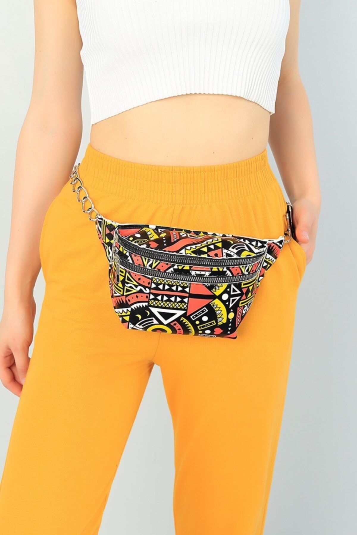 Afilva Kadın Desenli Suni Deri Bel Çantası