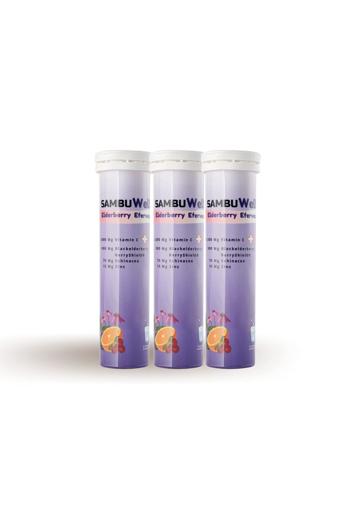 SambuWell Elderberry Efervesan 15 Tablet 1.000 Mg C Vitamini, Kara Mürver, Çinko, Ekinezya X3 Adet