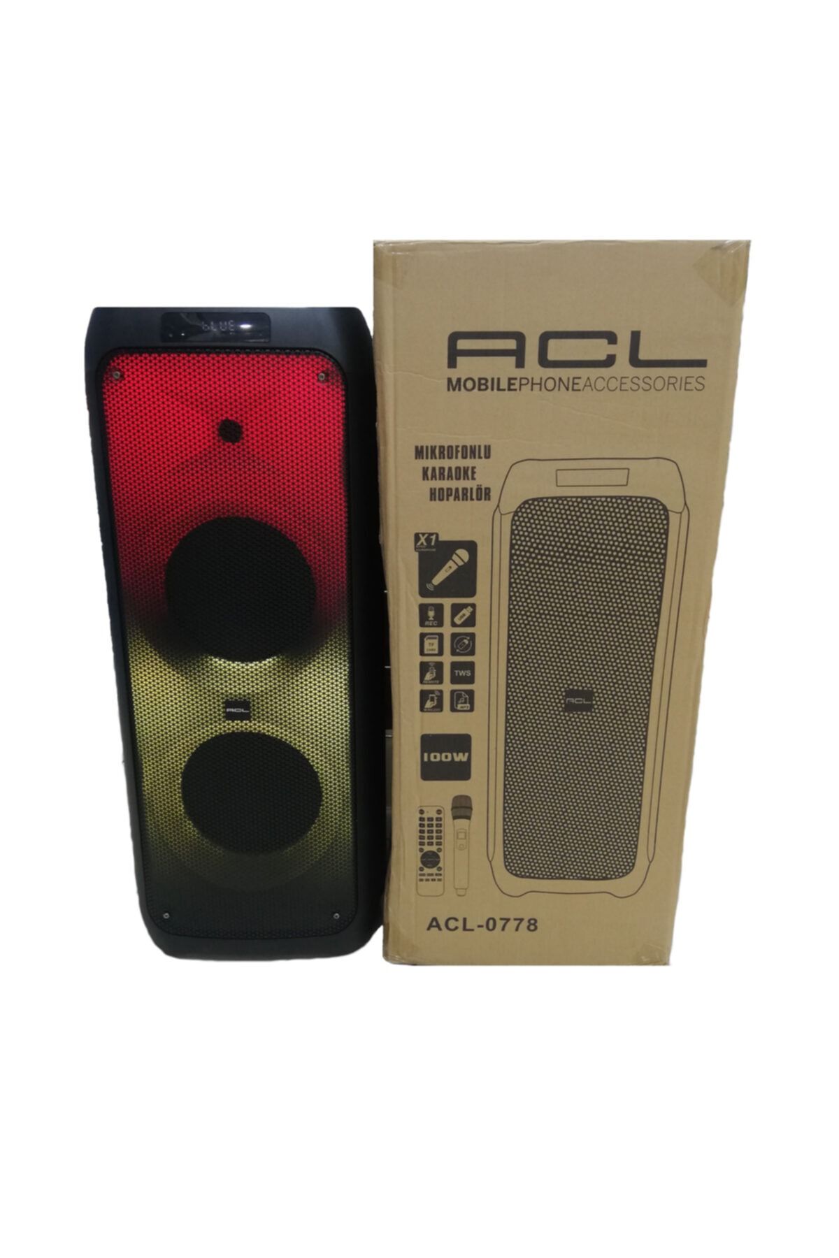 ACL Led Işıklı Mikrofonlu Kumandalı Karaoke Bluetooth Hoparlör Ses Bombası 100 Watt