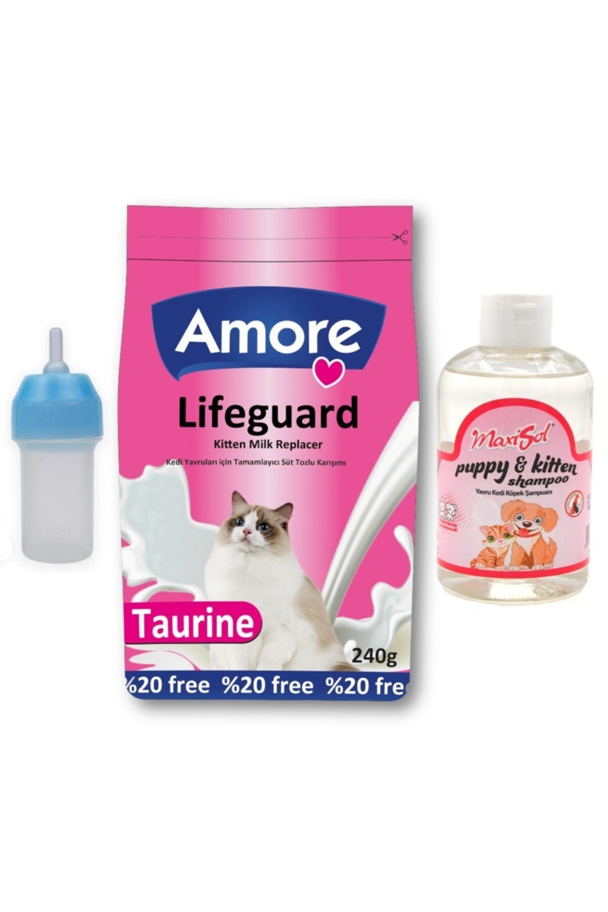 AMORE Lifeguard Yavru Kedi Süt Tozu 240gr + Biberon + Kitten Şampuan