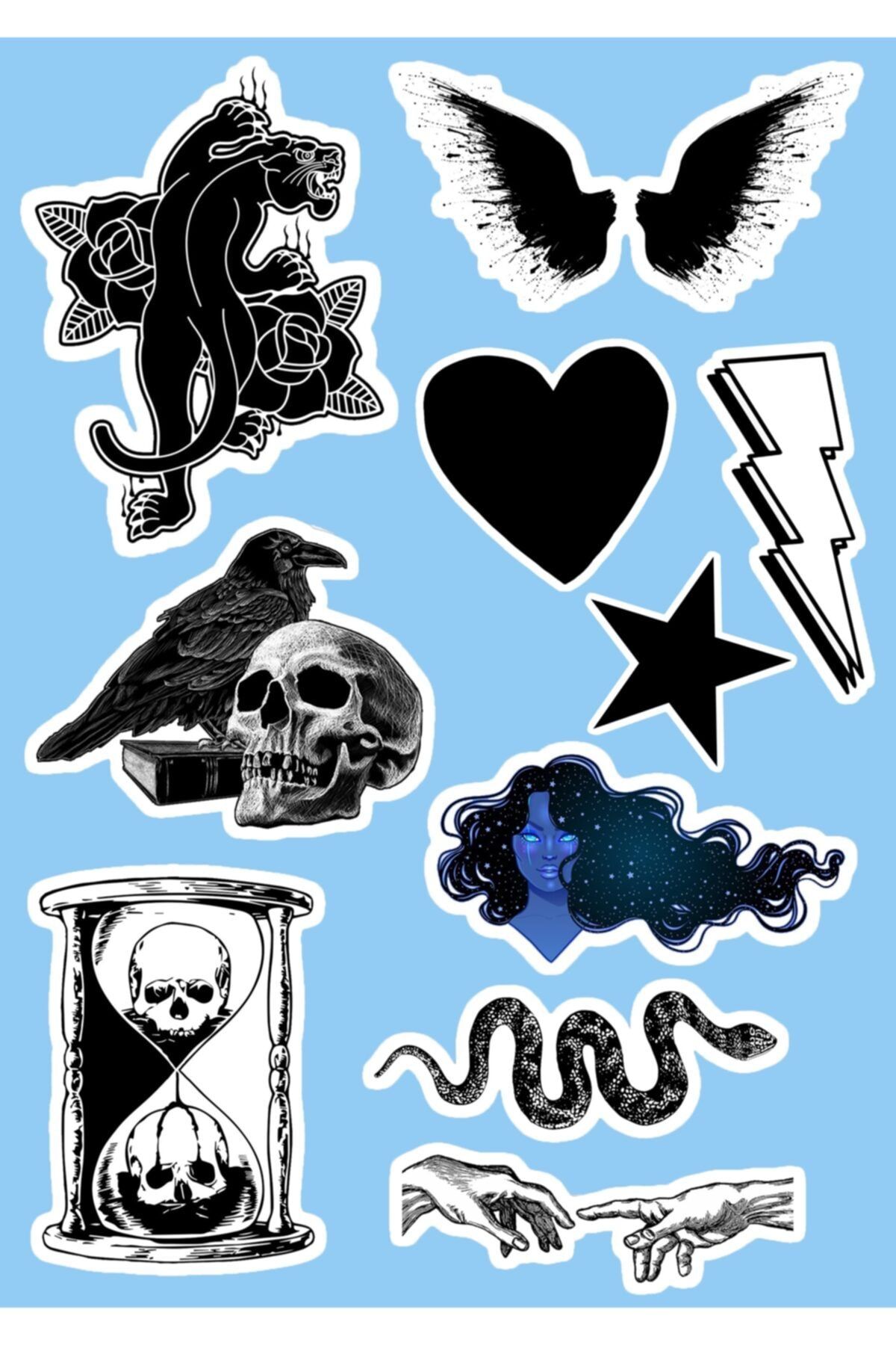 SilverStickers Black Siyah Temalı Laptop Notebook Kask Çanta Sticker Etiket Seti