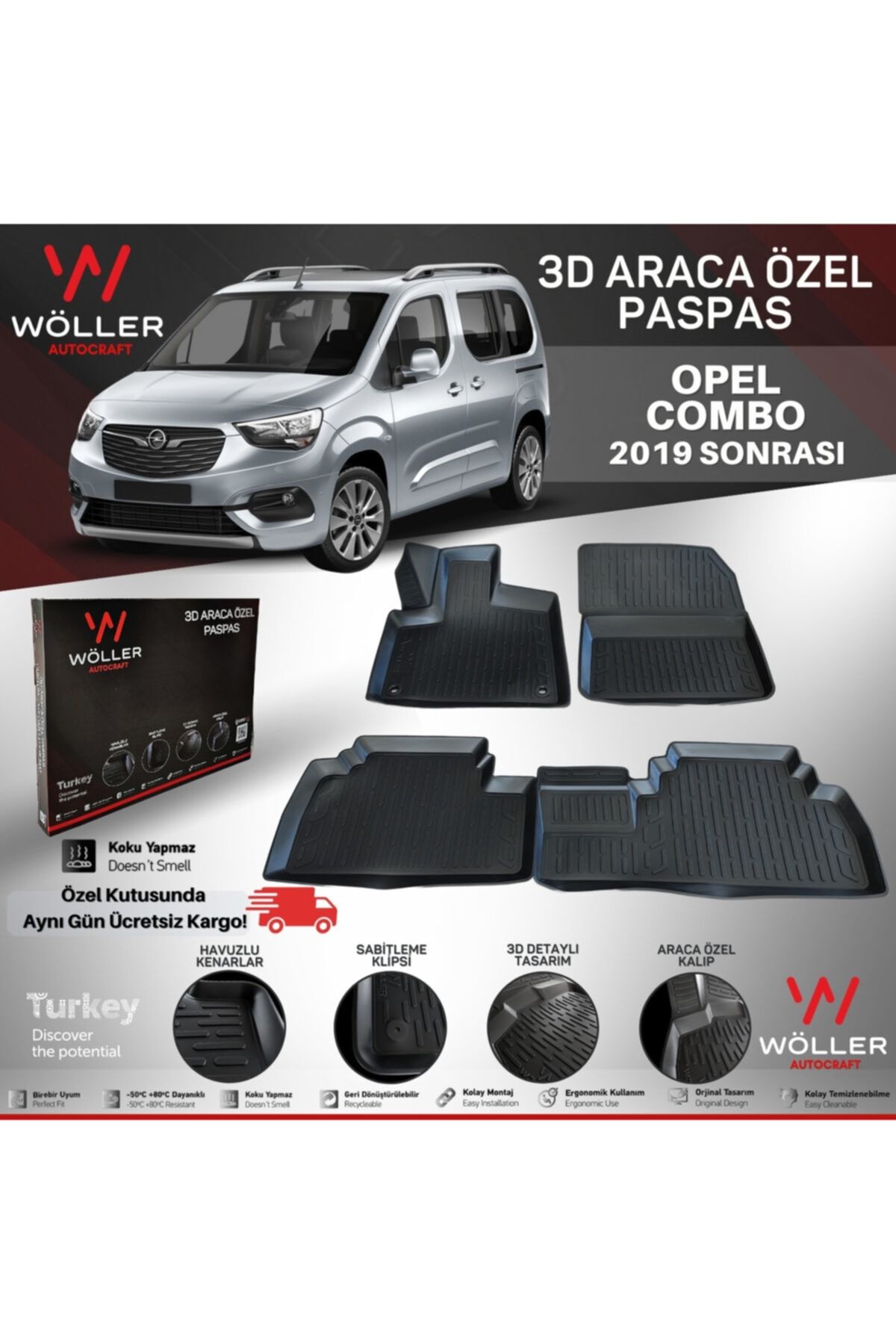 wöller Opel Combo Paspas 2019 Sonrası 3d Havuzlu Paspas