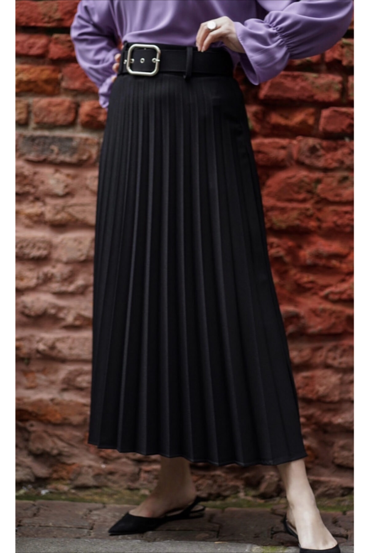 Papatya Giyim İzmit Kadın Siyah Piliseli Tesettür Etek