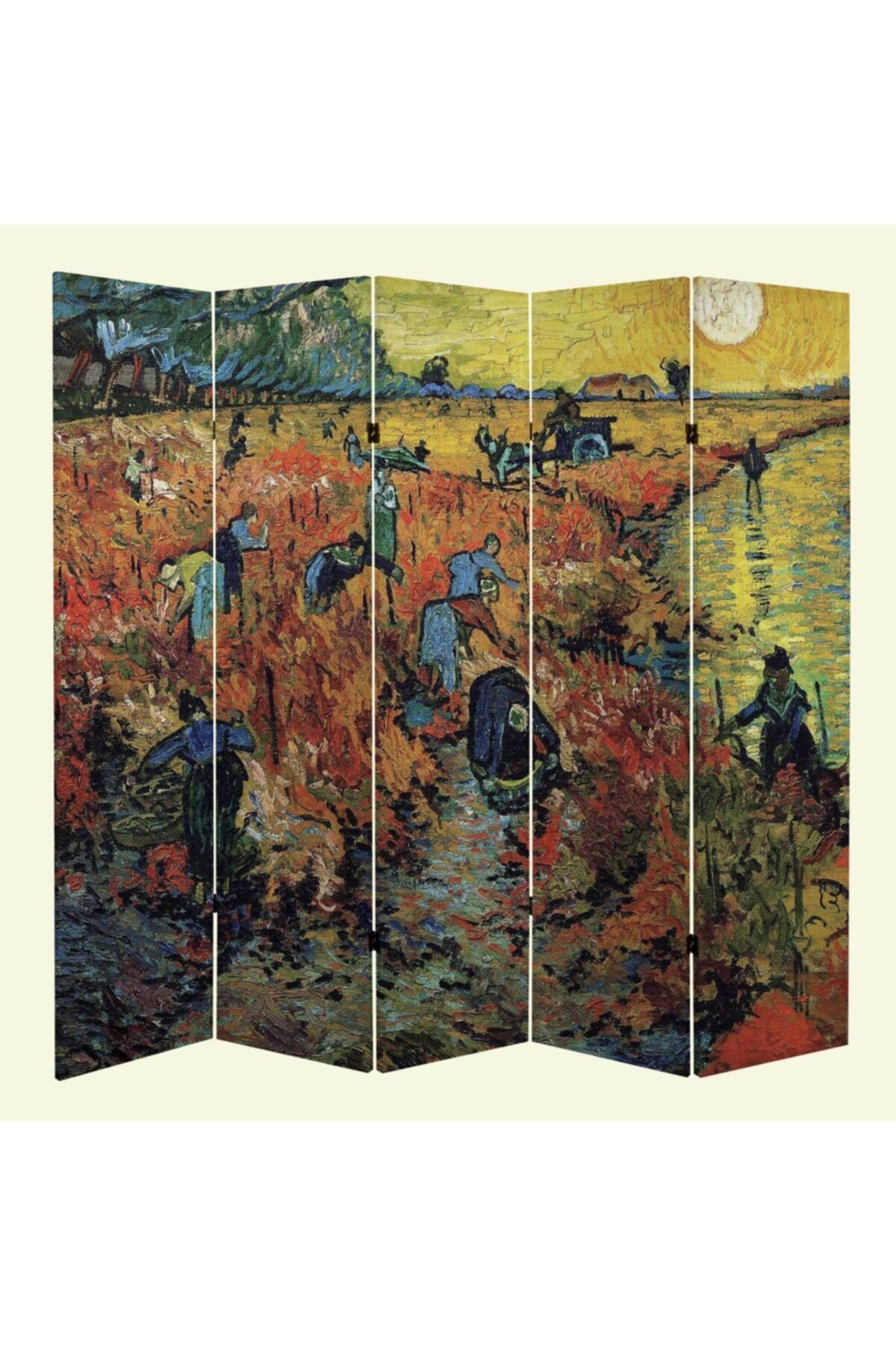 StellaStore Vincent Van Gogh Red Vineyards 5 Kanatlı Oda Bölücü Çift Taraflı Kanvas Paravan