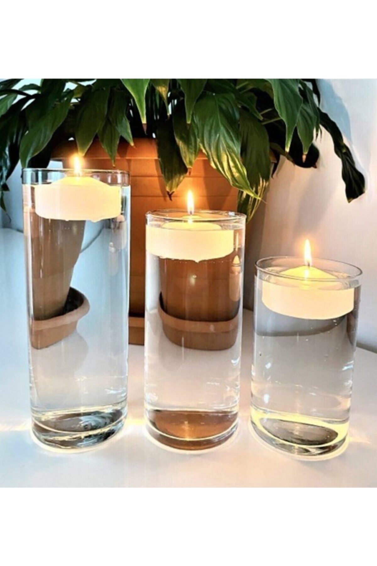 R&S Glassware Yüzen Mum Vazosu 3 Lü Set (3 Adet Orta Boy Yüzen Mum Hediyeli)