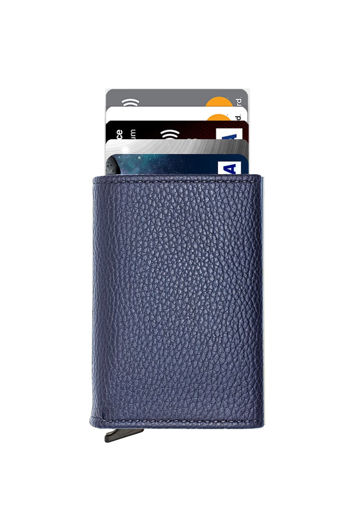 The Noir Leather Jordan Otomatik Mekanizmalı Lacivert Rfid Engelleyici Erkek Kartlık Cüzdan