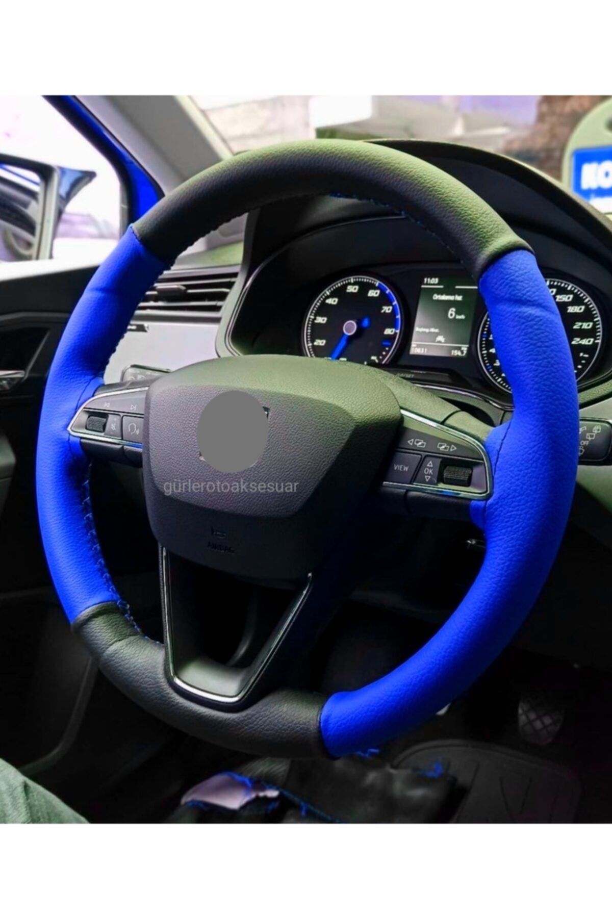 gürlerotoaksesuar Renault Clio 3 Uyumlu Iki Renkli Mavi Siyah Direksiyon Kılıfı