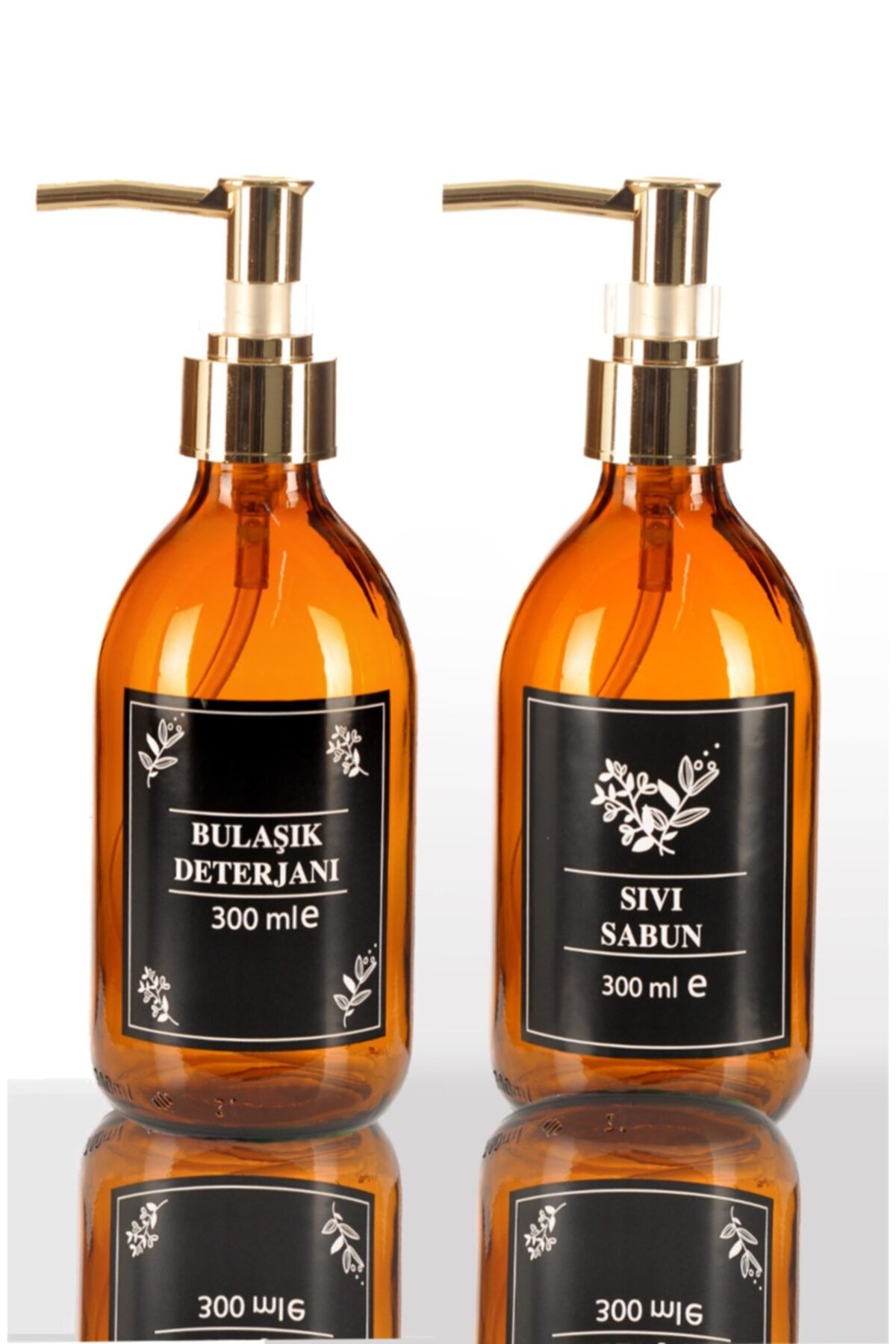 bigpapel Sıvı Ve Bulaşık Sabunluk Seti Cam Amber 300 ml (GOLD)