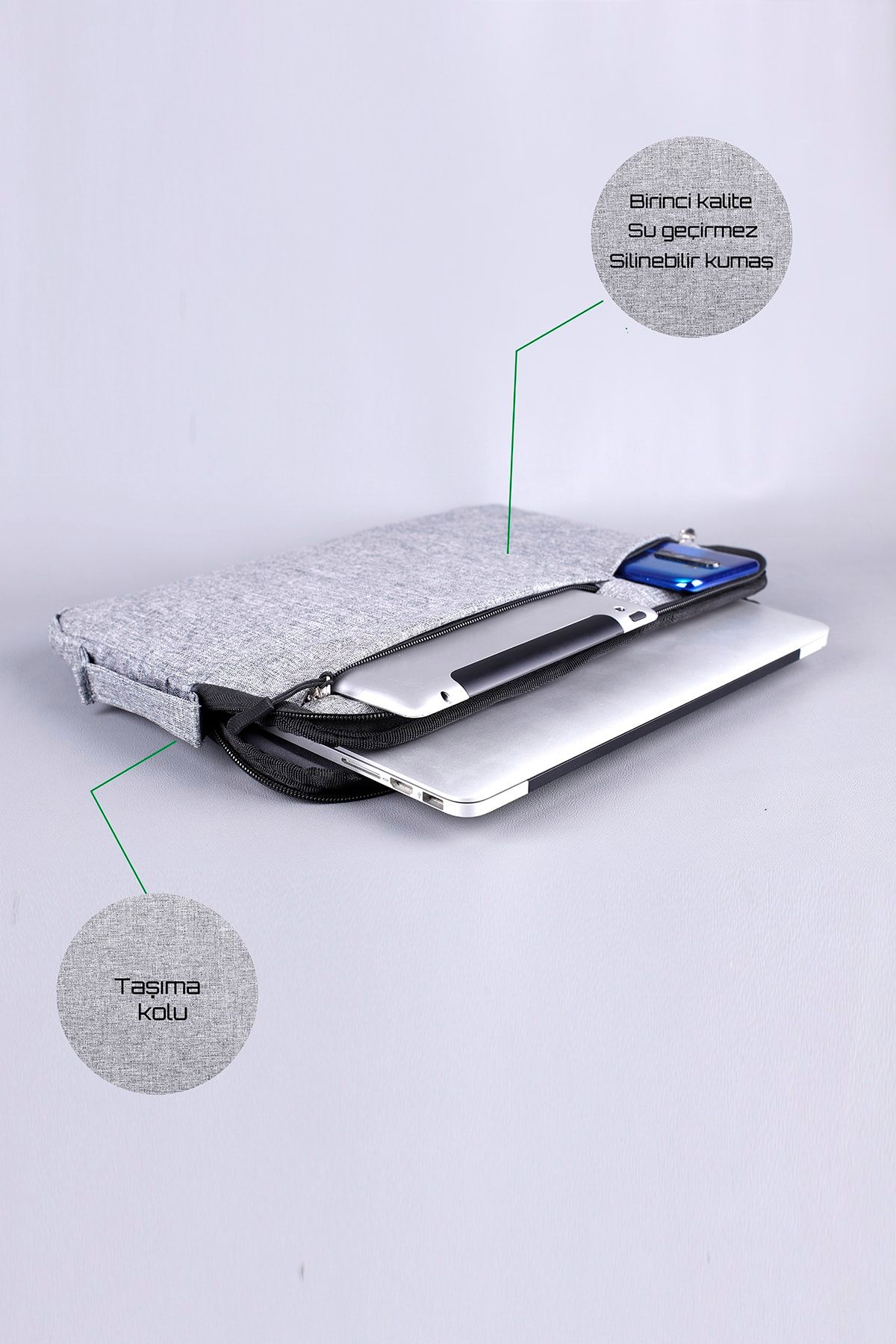 Polina Joensuu Macbook Air Pro 13 13.3  14 İnç Darbeye Karşı Korumalı Su Geçirmez Kılıf Gri