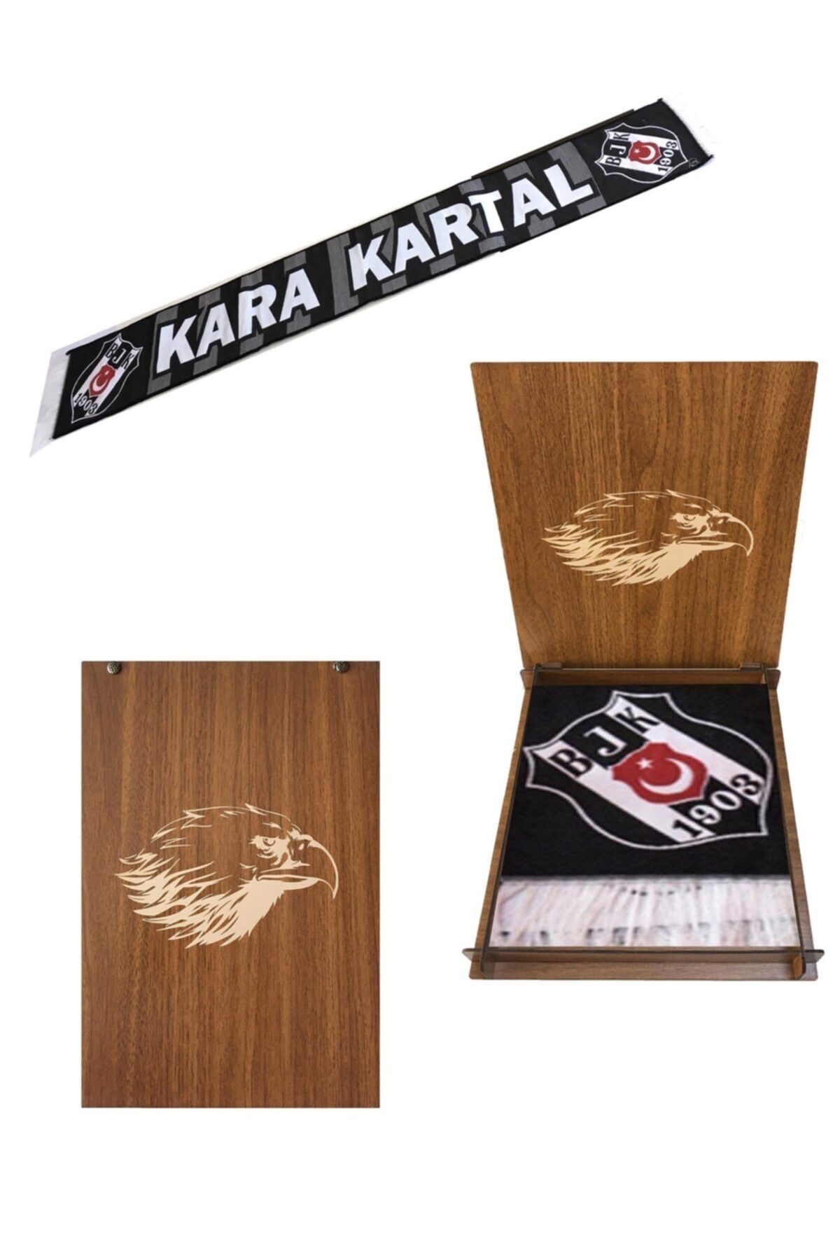 Beşiktaş Kara Kartal Dokuma Kaşkol Atkı Kartal Ahşap Kutulu