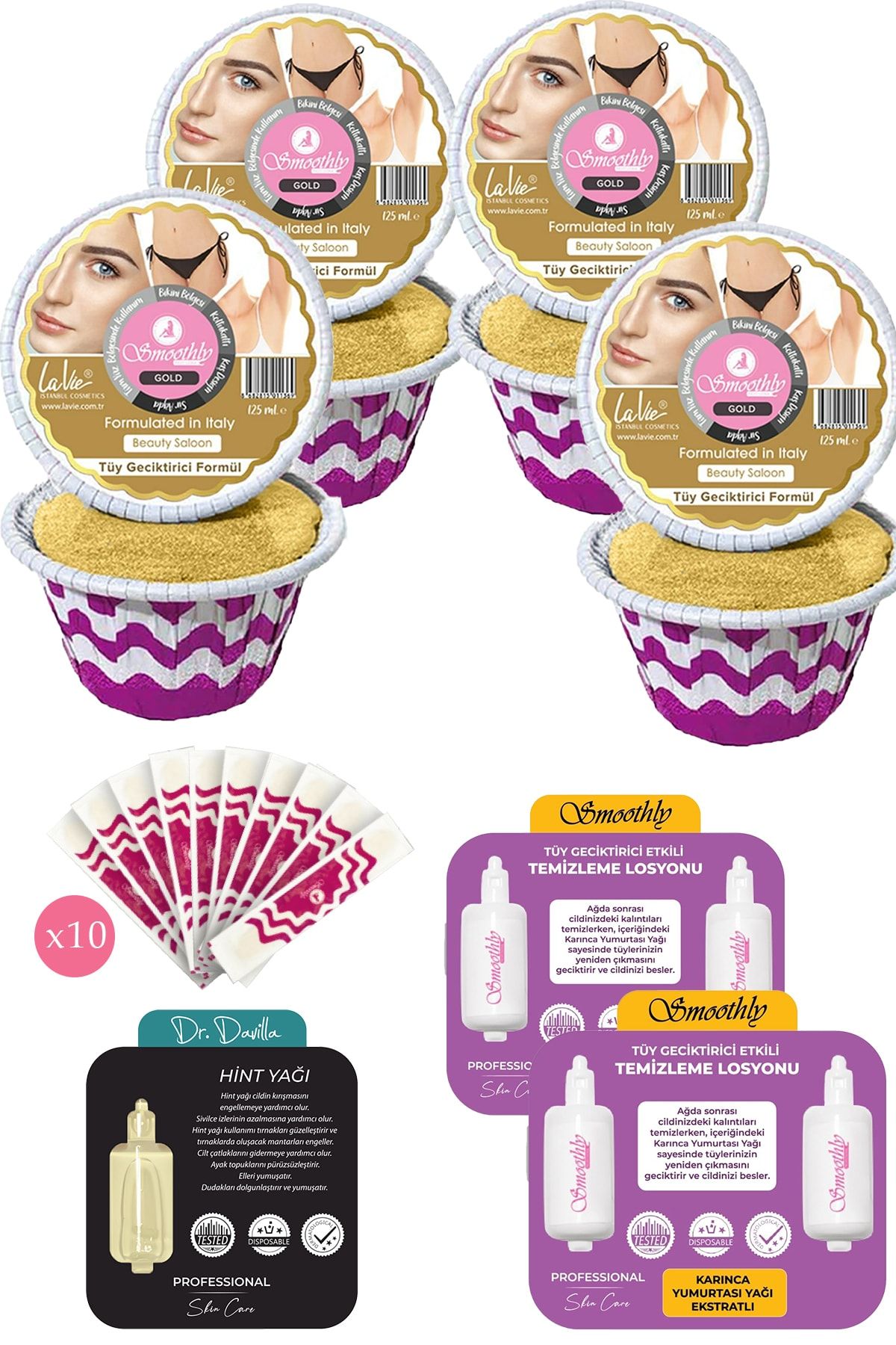 Smoothly 8 Parça Gold Boncuk Ağda Soyulabilen Yüz Ağdası + Karınca Yumurta Yağı + Spatula Seti