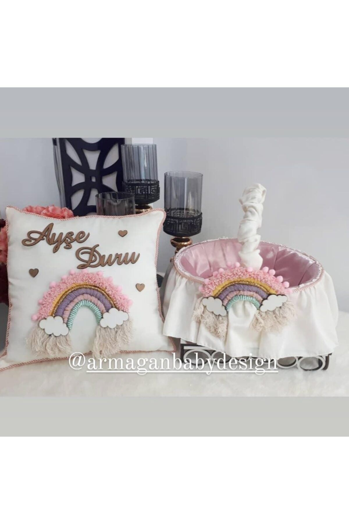 ARMAGAN BEBEK NİKAH ŞEKERİ Bebek Sunum Sepeti,takı Yastığı Makrome Model