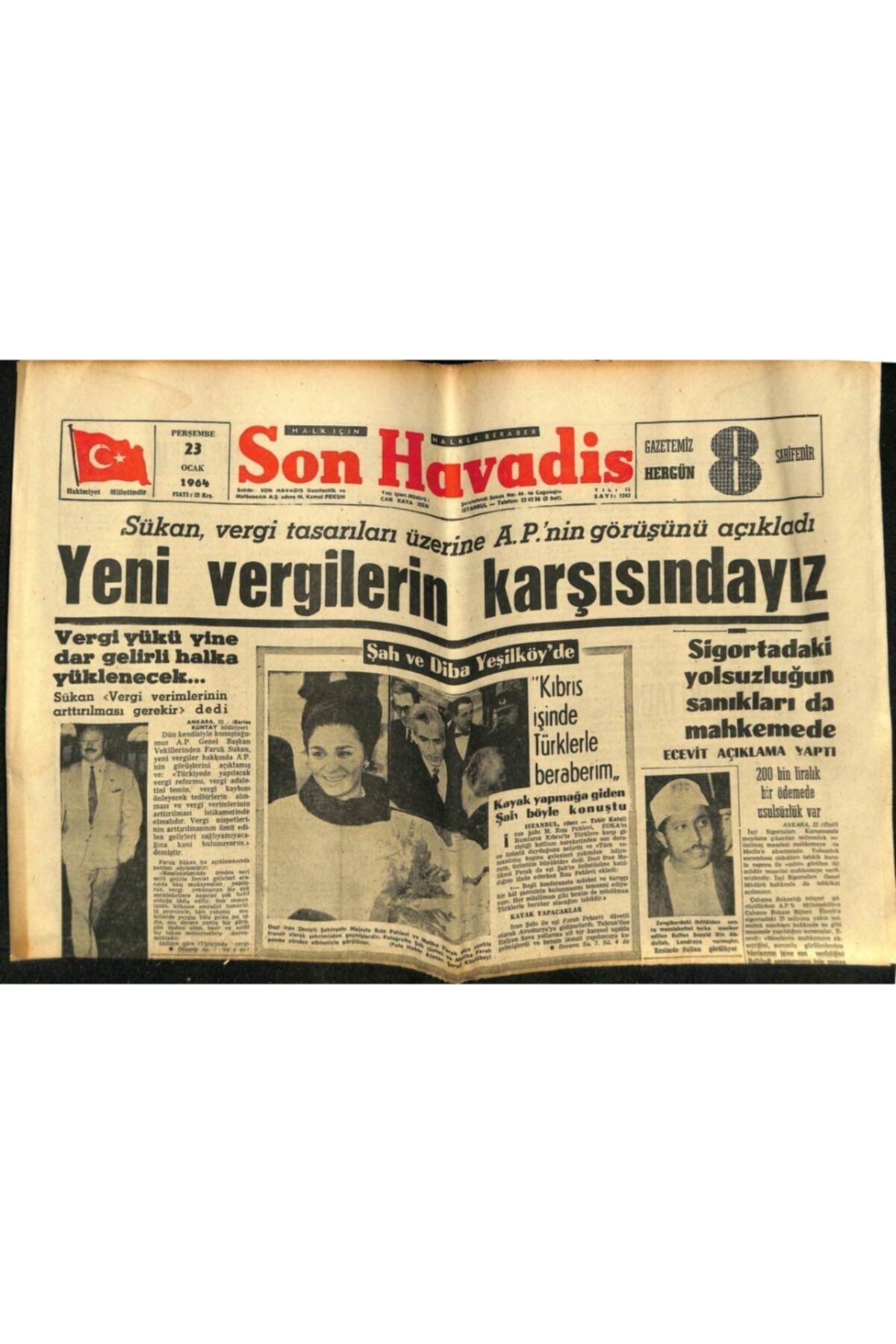 Gökçe Koleksiyon Son Havadis Gazetesi 23 Ocak 1964 - Rusya'dan Gaz Yağı Alıyoruz..filiz Akın'ın Gönlünde Bir Aslan Ya