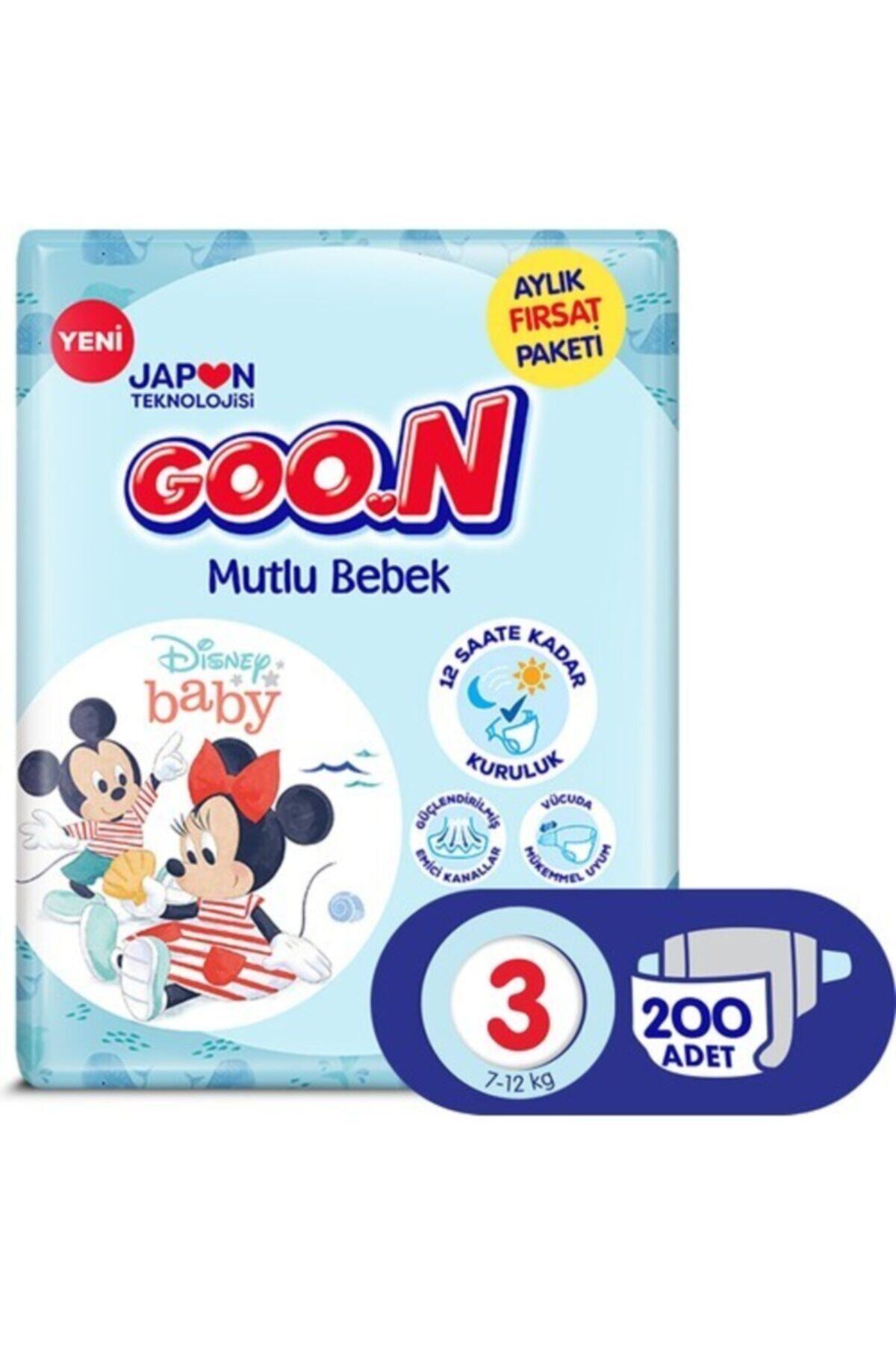 Goo.n Goon Mutlu Bebek Bant Bebek Bezi 3 Beden Aylık Fırsat Paket 200 Adet