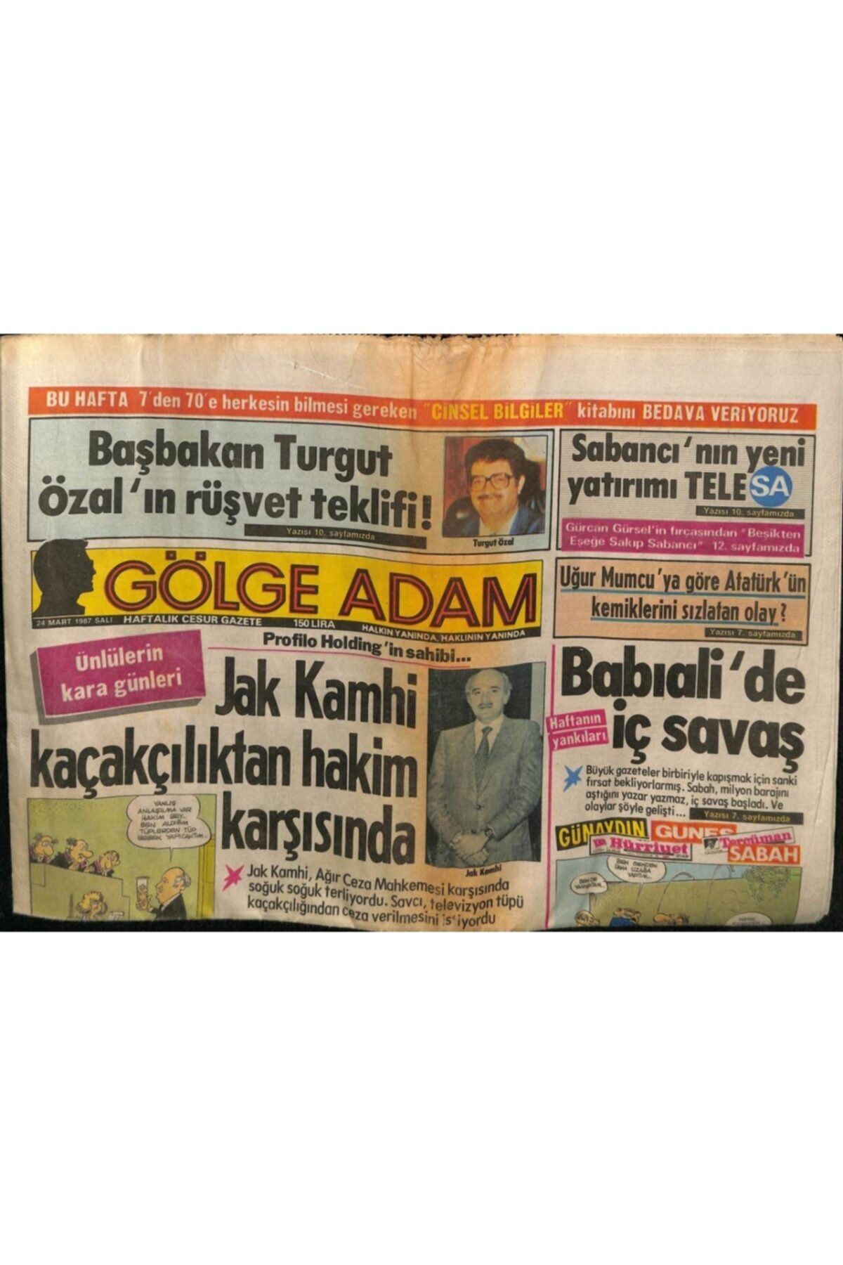 Gökçe Koleksiyon Gölge Adam Gazetesi 24 Mart 1987 - Müjde Ar Asiye'yi Ne Yaptıysa Kurtaramadı, Hülya Avşar En Pahalı