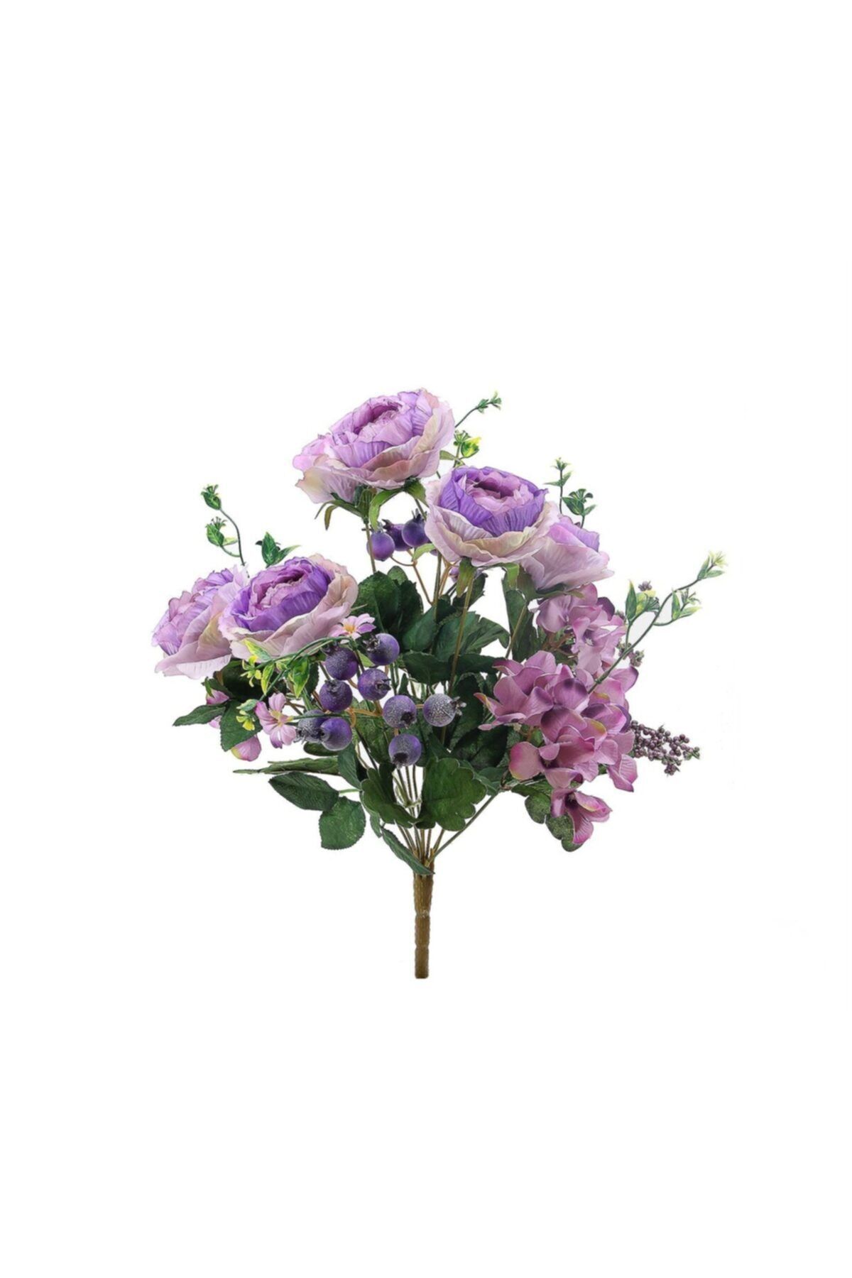 Gardenonya Yapay Gül Ortanca Narlı Demet Mor Yapay Çiçek