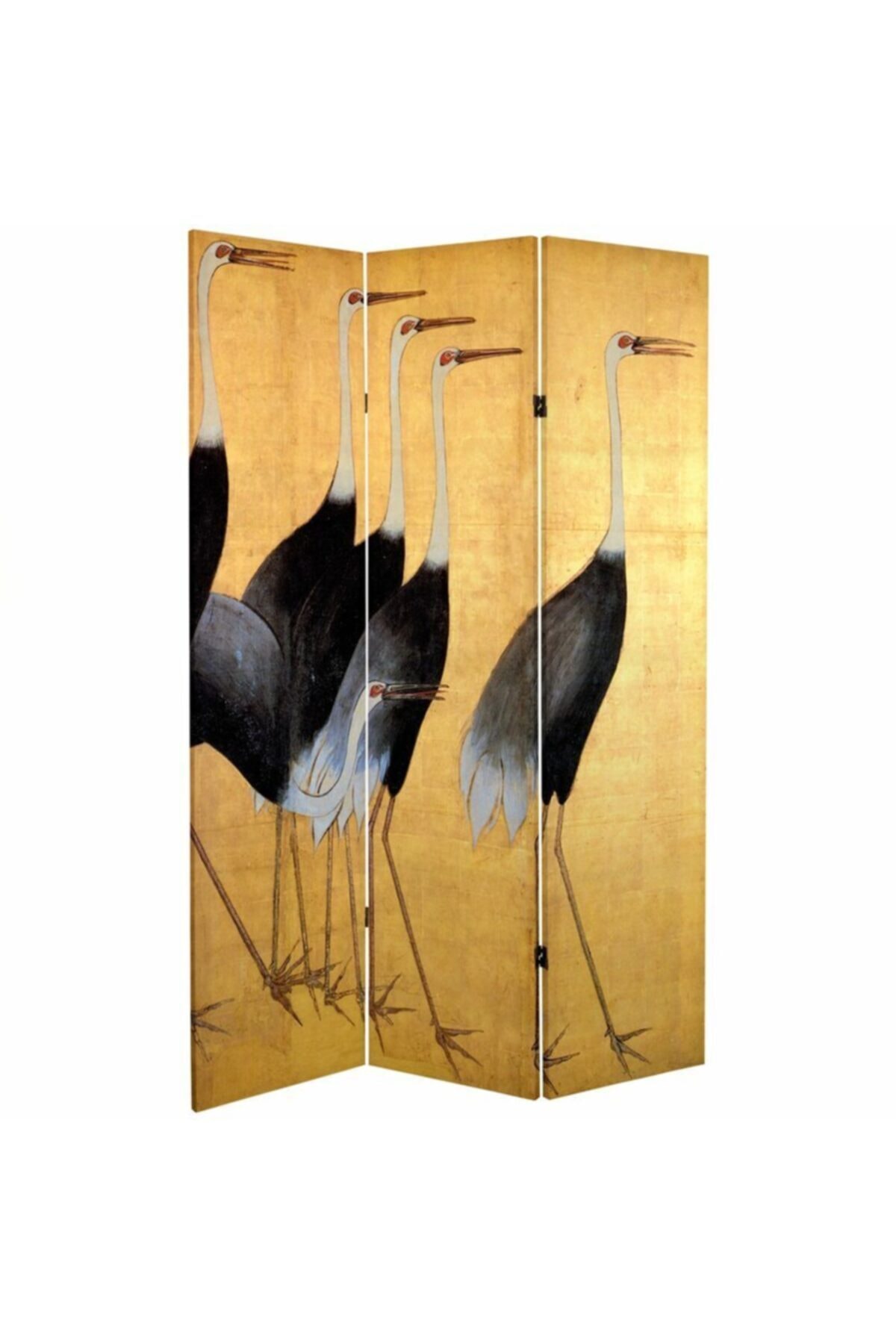 StellaStore Ogata Korin Kuşlar 3 Kanatlı Oda Bölücü Çift Taraflı Kanvas Paravan