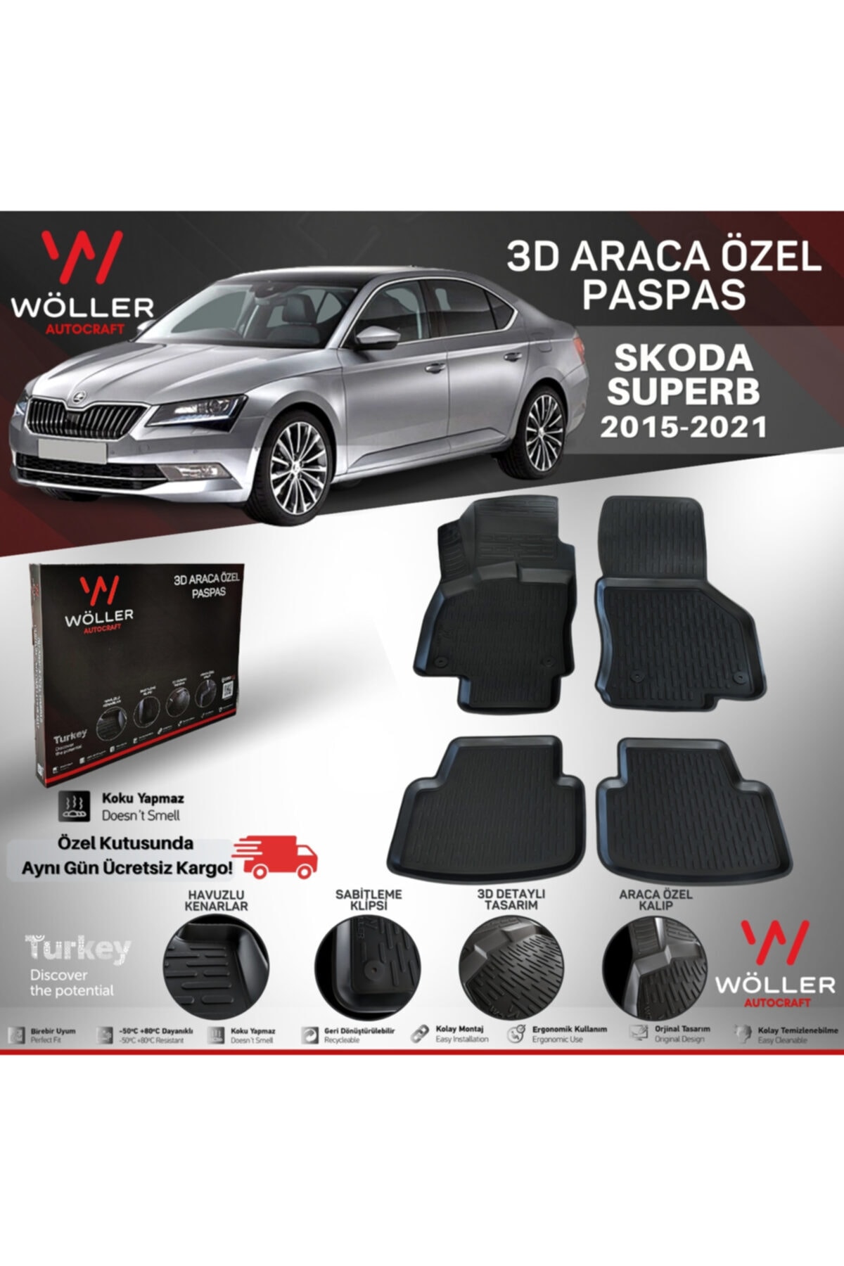 wöller Skoda Superb Paspas 2015 Sonrası 3d Havuzlu Paspas