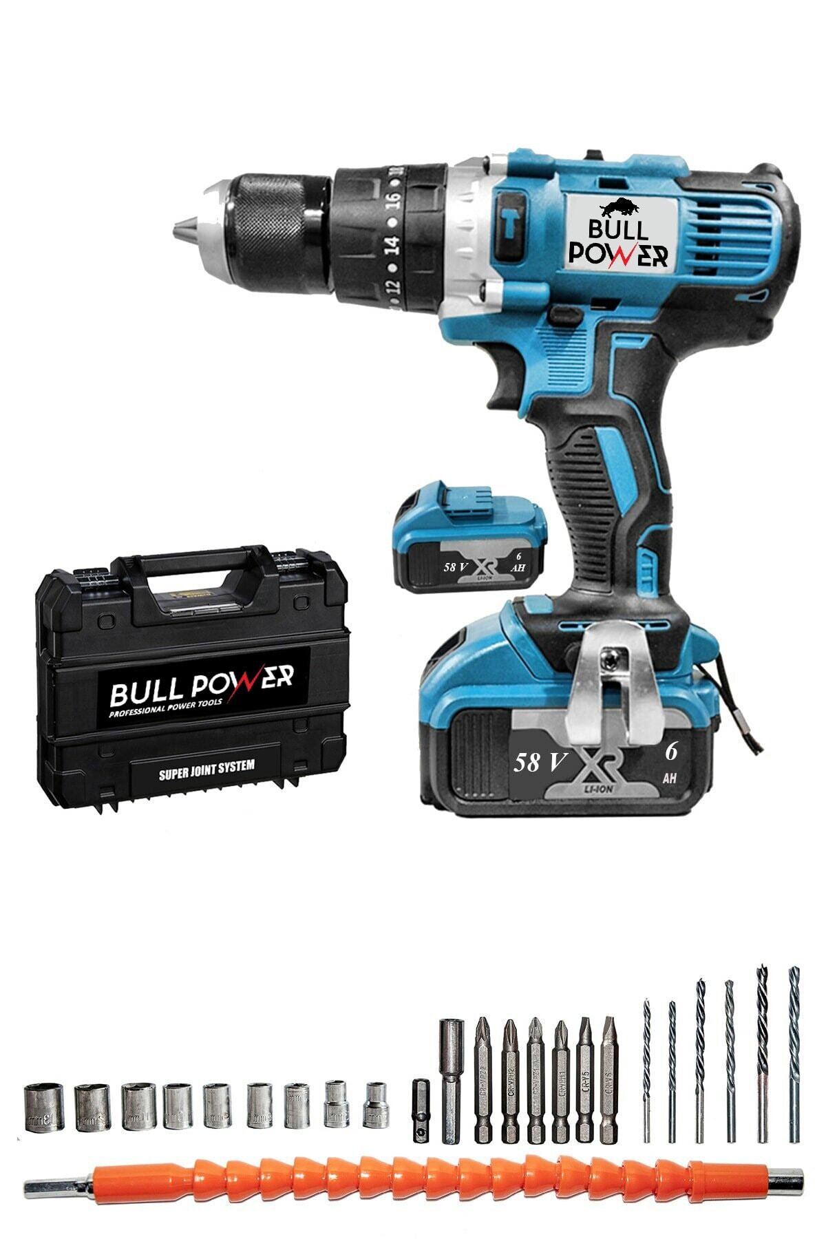 BullPower American 58v 6 Ah Çift Akülü Vidalama Matkap 27 Parça Set