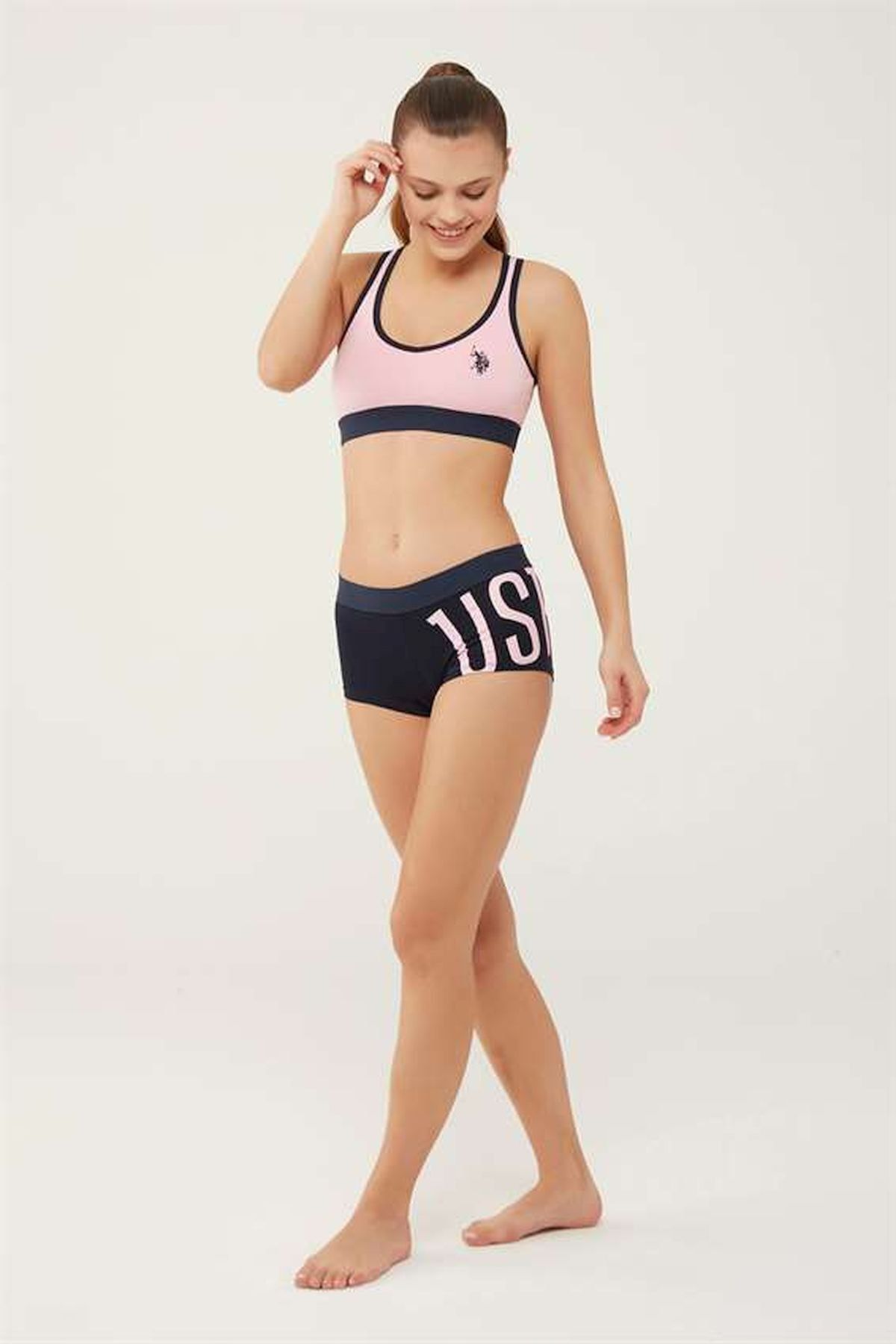 U.S. Polo Assn. 66269 Women's Sports Bustier Shorts Set Pink - Trendyol
