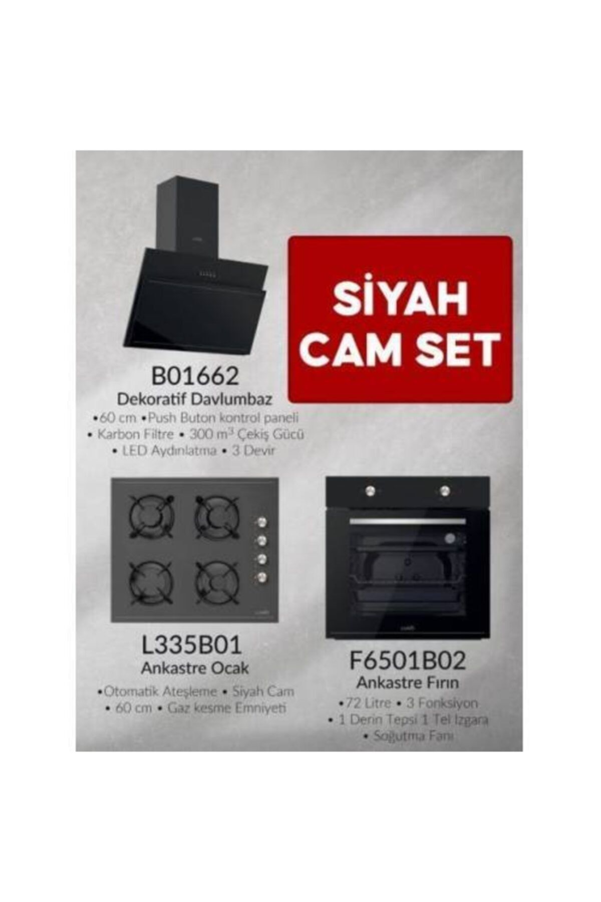 Luno Ankastre Luno Ankastre 3'lü cam siyah set