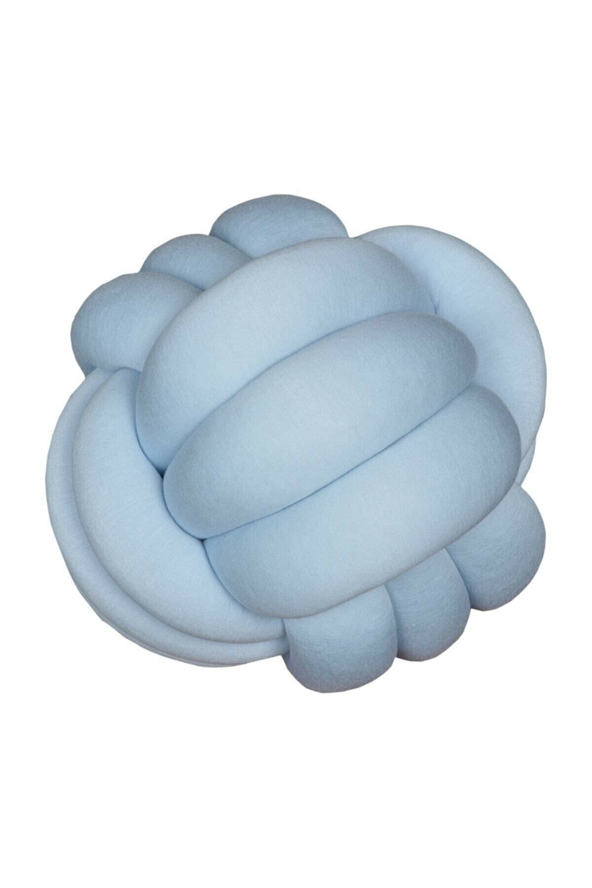 trendkonsept Top Düğüm Yastık Bebek Mavi Dekoratif Örgü Yastık 30-35 cm Çap