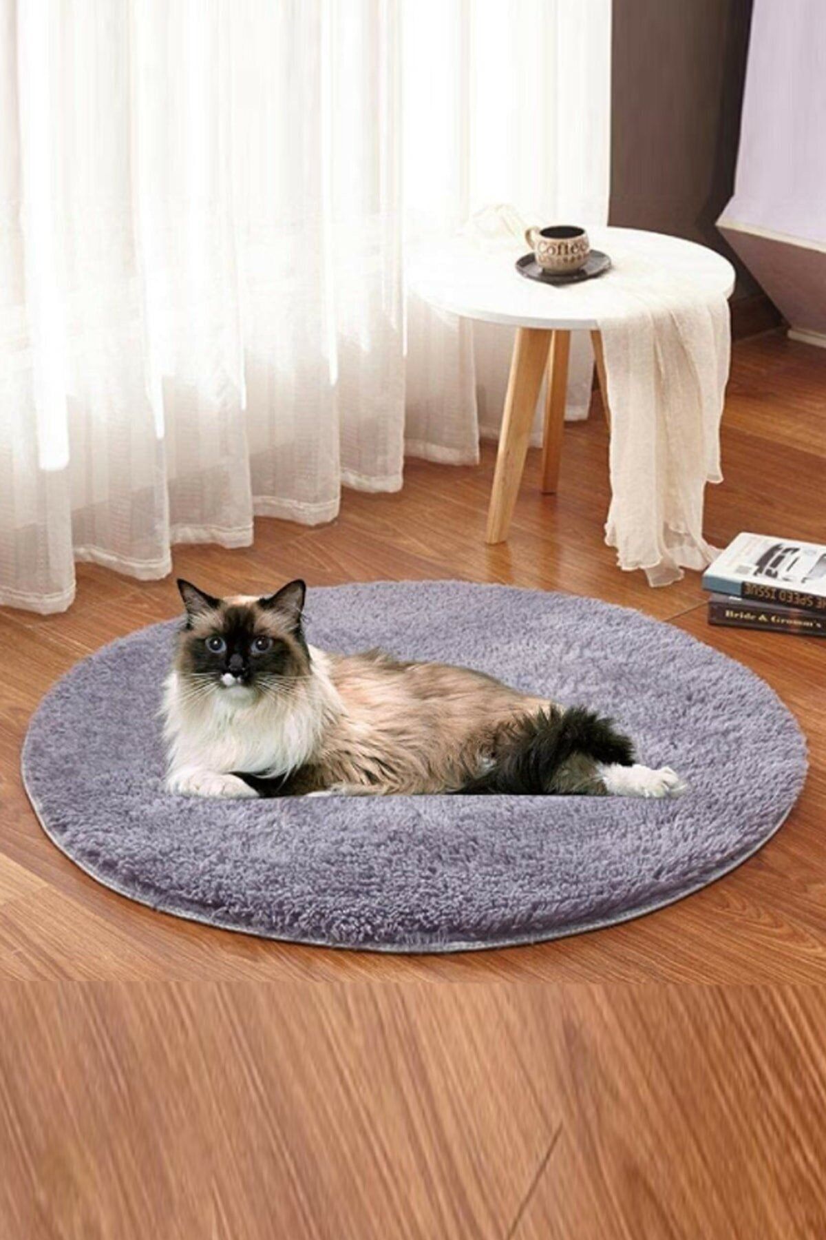 Bundera Ares Gri Peluş Kedi Minderi Evcil Hayvan Yatağı Kedi Yuvası Matı Kedi Kulübesi Minderi