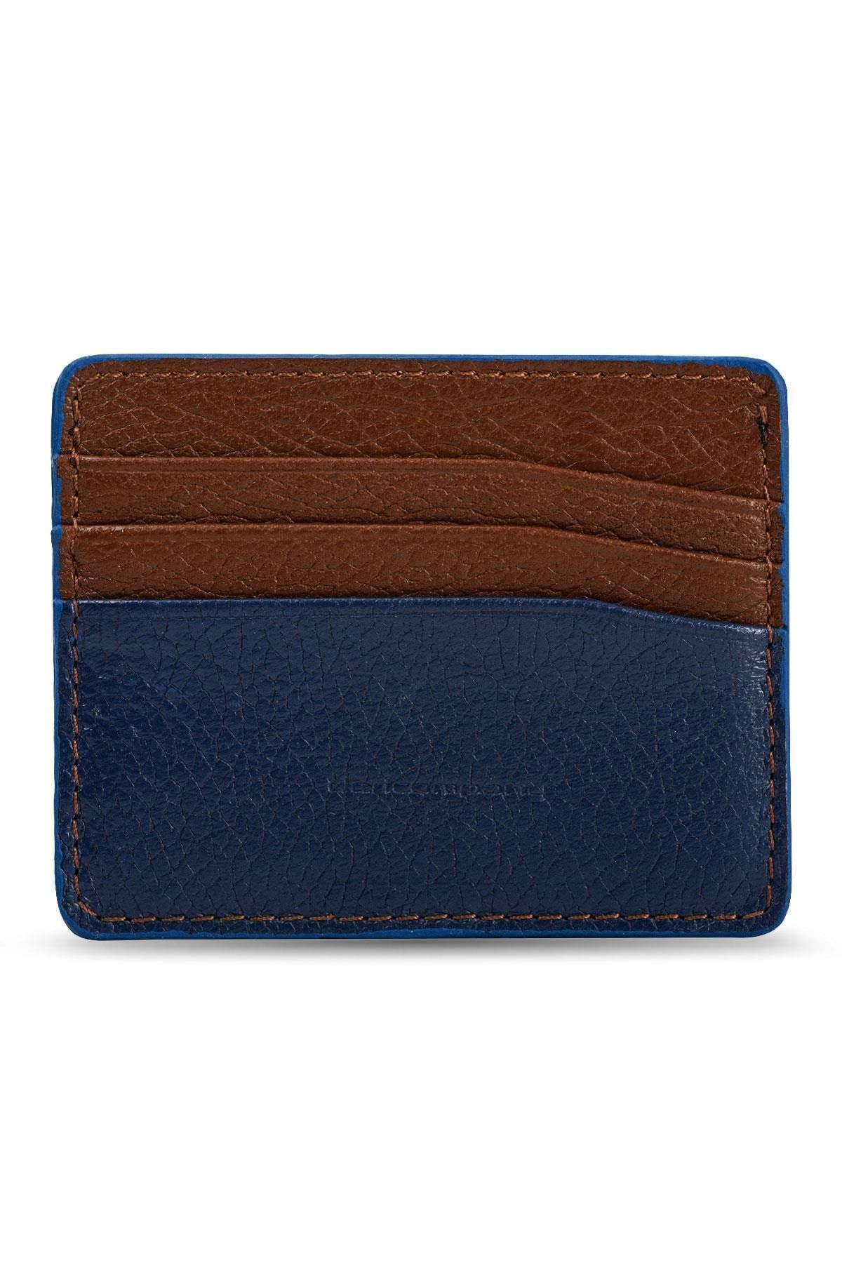 Deri Company Erkek Hakiki (gerçek) Deri Cüzdan Kartlık Floater Desen Saks Mavisi Garnili Kahverengi (881sk) 11450